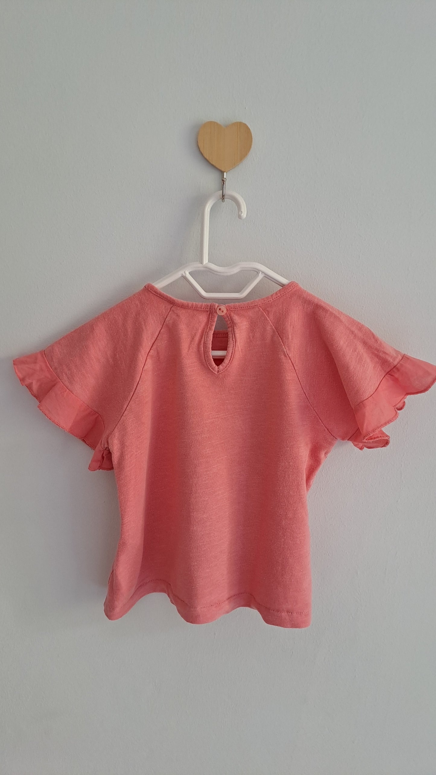 Coral Short Sleeved Shirt with Star and Ruffle Sleeves Zara 9-12 Months