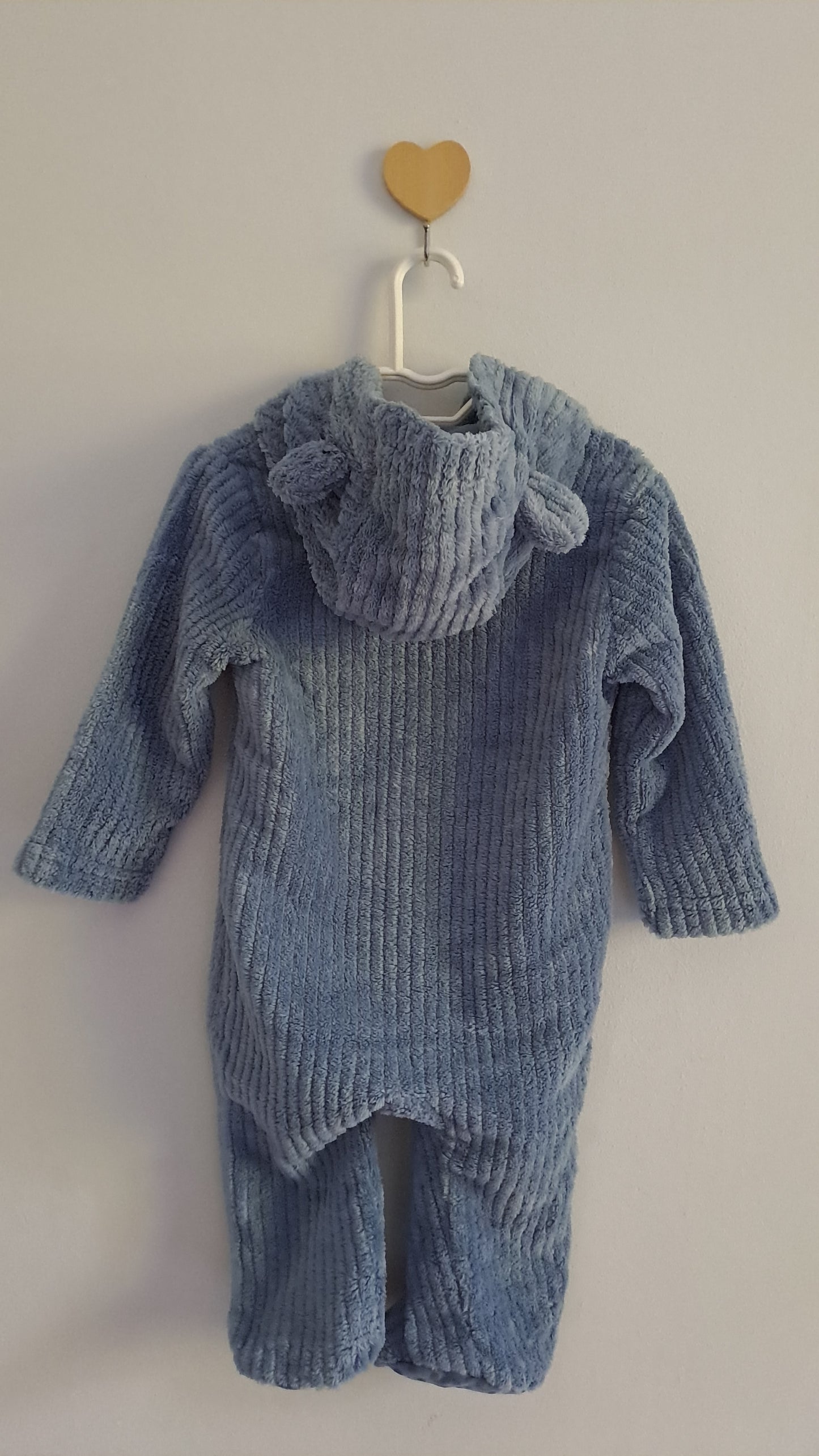 Blue Ribbed Fleece Onesie With Hood Ackermans 3-6 Months
