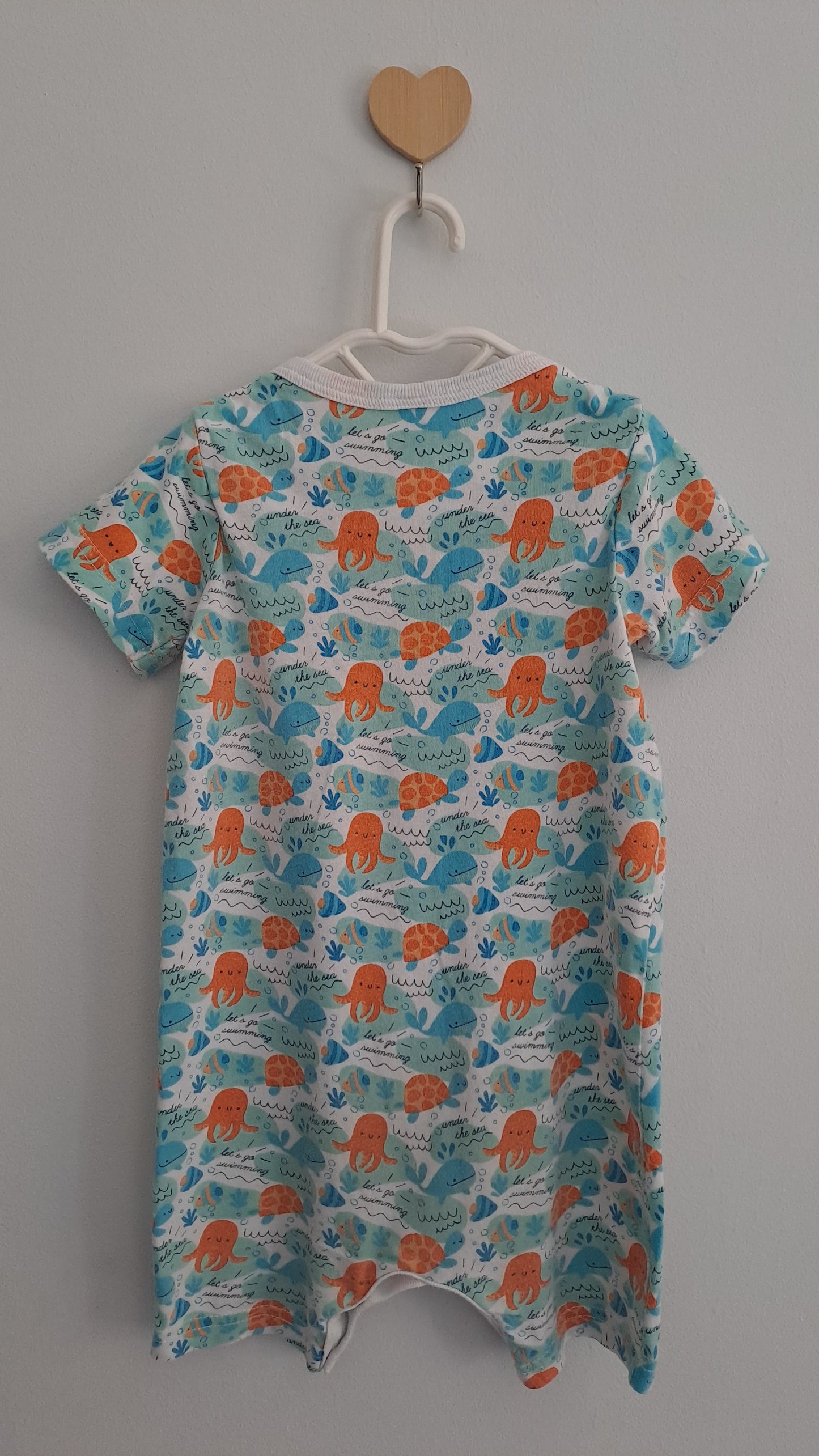 Cotton Turquoise & Orange Sea Themed Summer Romper 12-18 Months