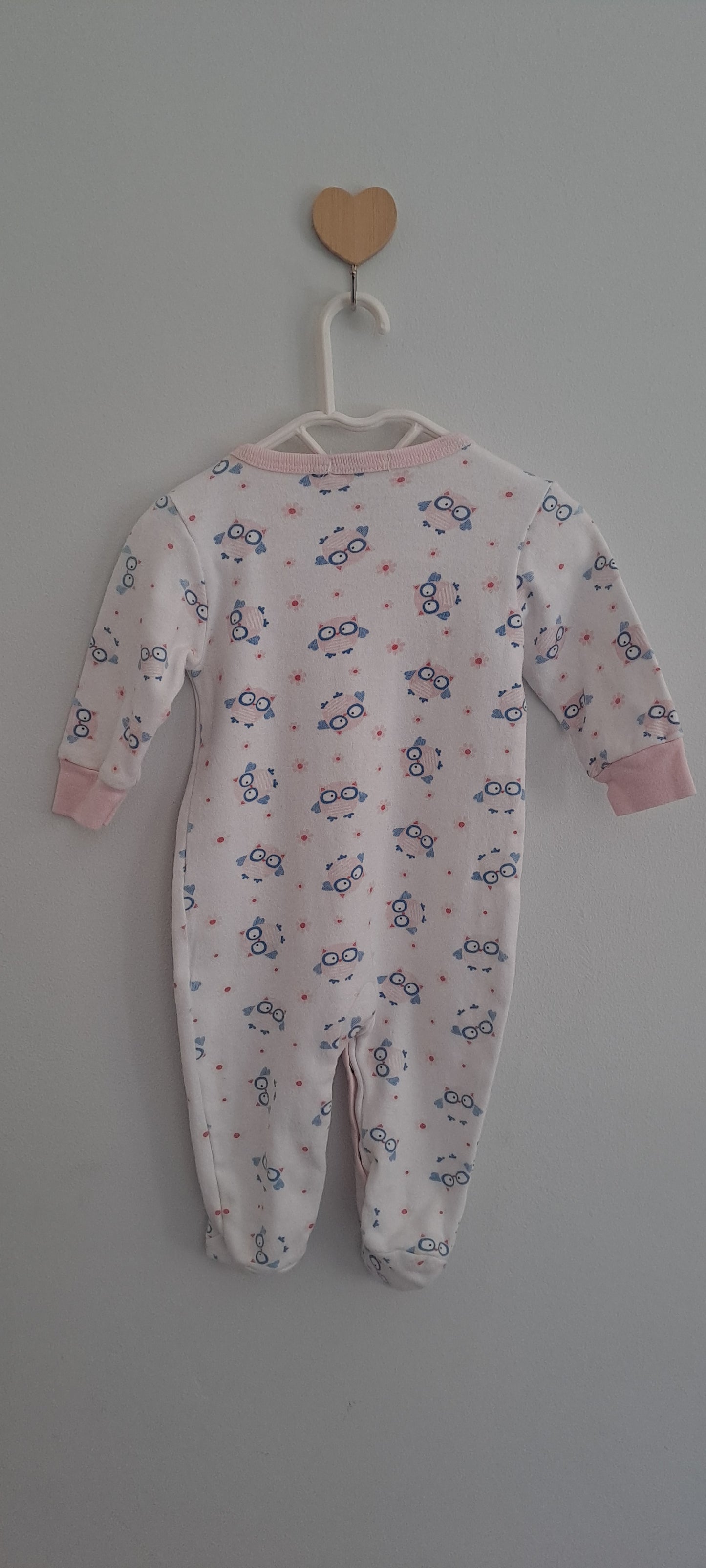 Mother's Choice White Pink & Blue Owl Print Onesie 3-6 Months
