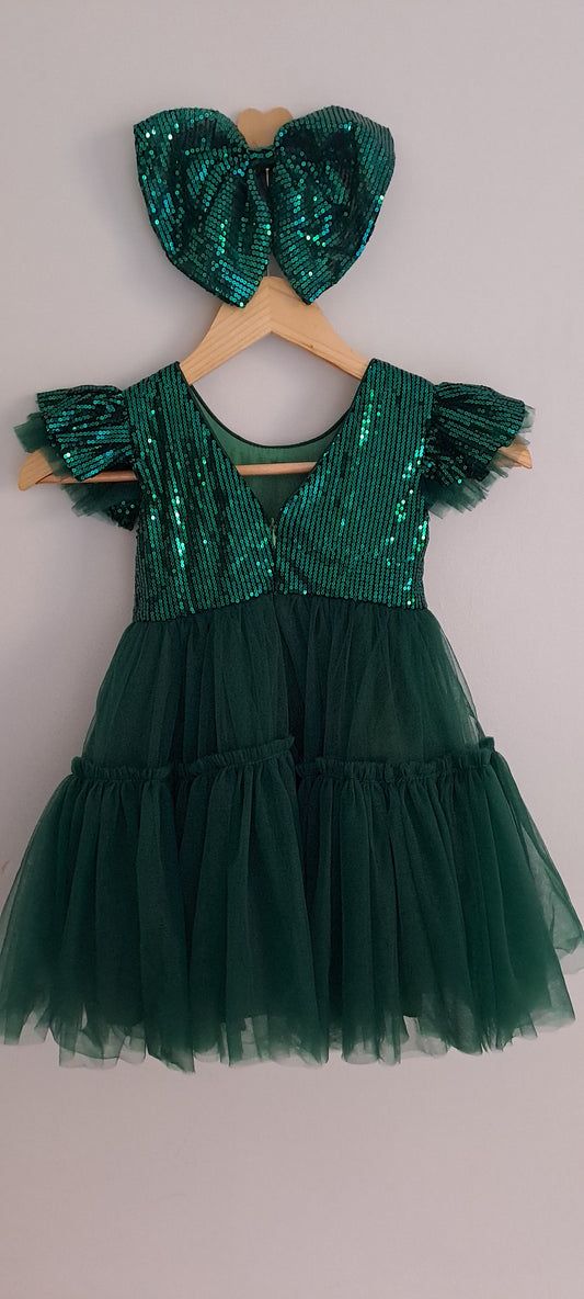 Amelia Lilly Forest Green Sequin & Tulle Special Occasions Dress 100cm (3-4 Years)
