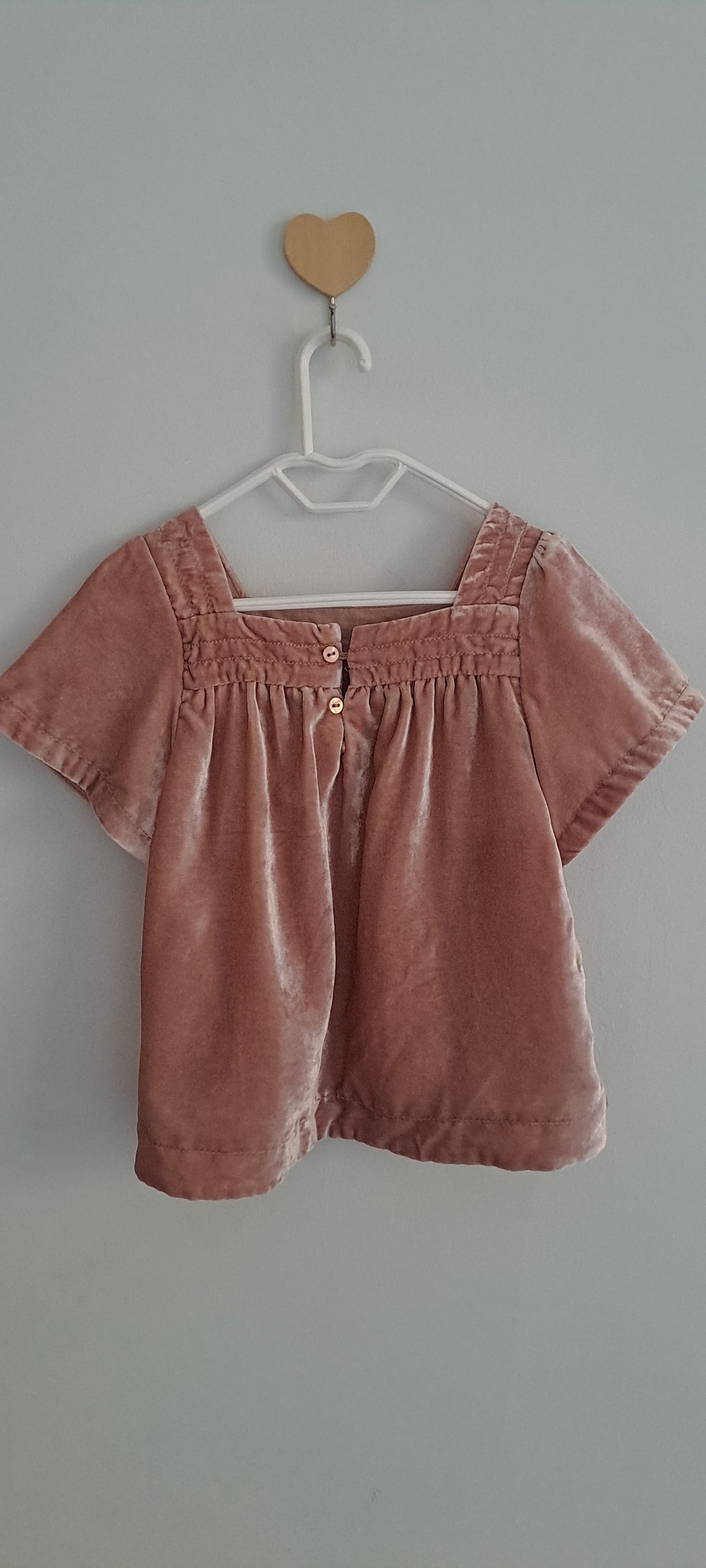 Zara Kids Crushed Velvet Smocked Top Dusty Rose 18-24 Months