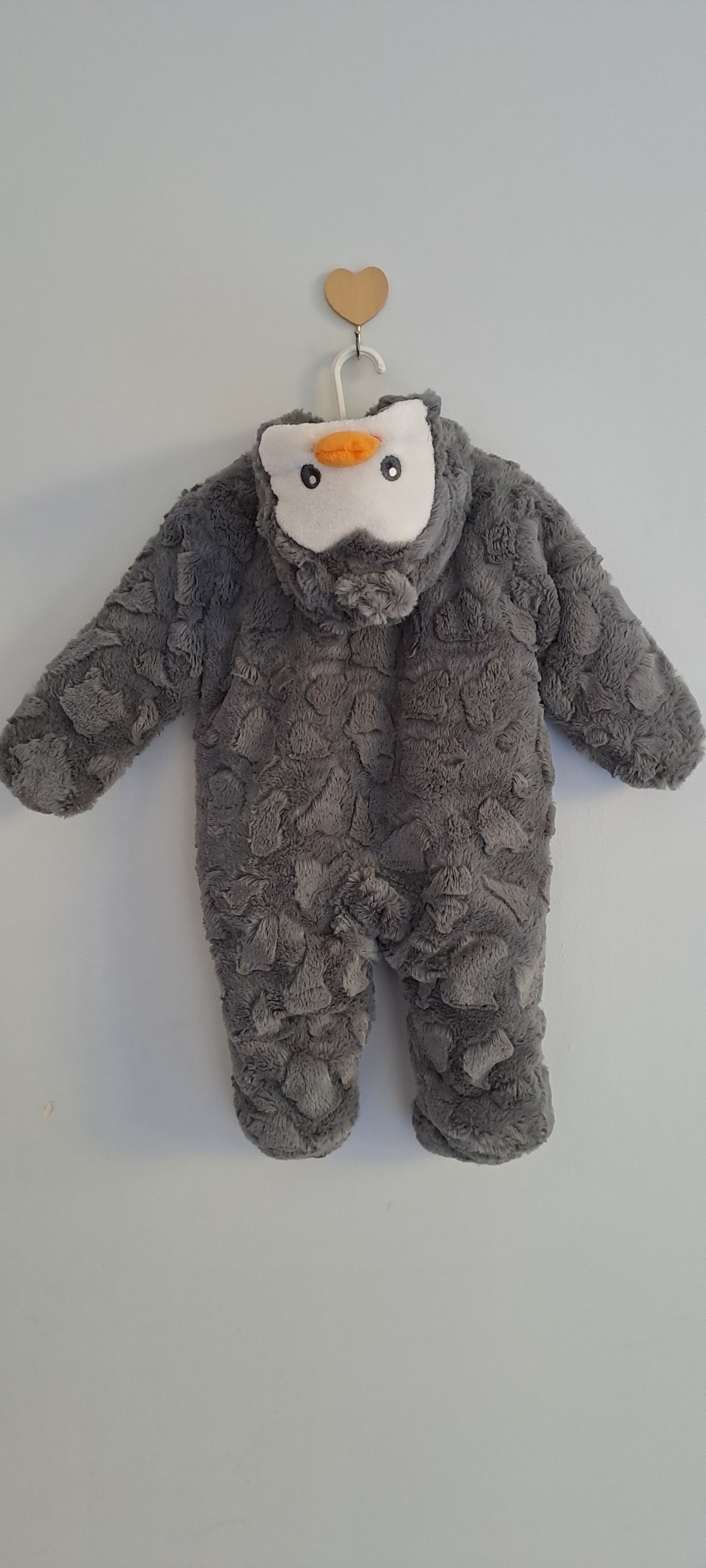 Babies R Us Penguin Pals Charcoal Bubble Fleece Pramsuit 0-3 Months