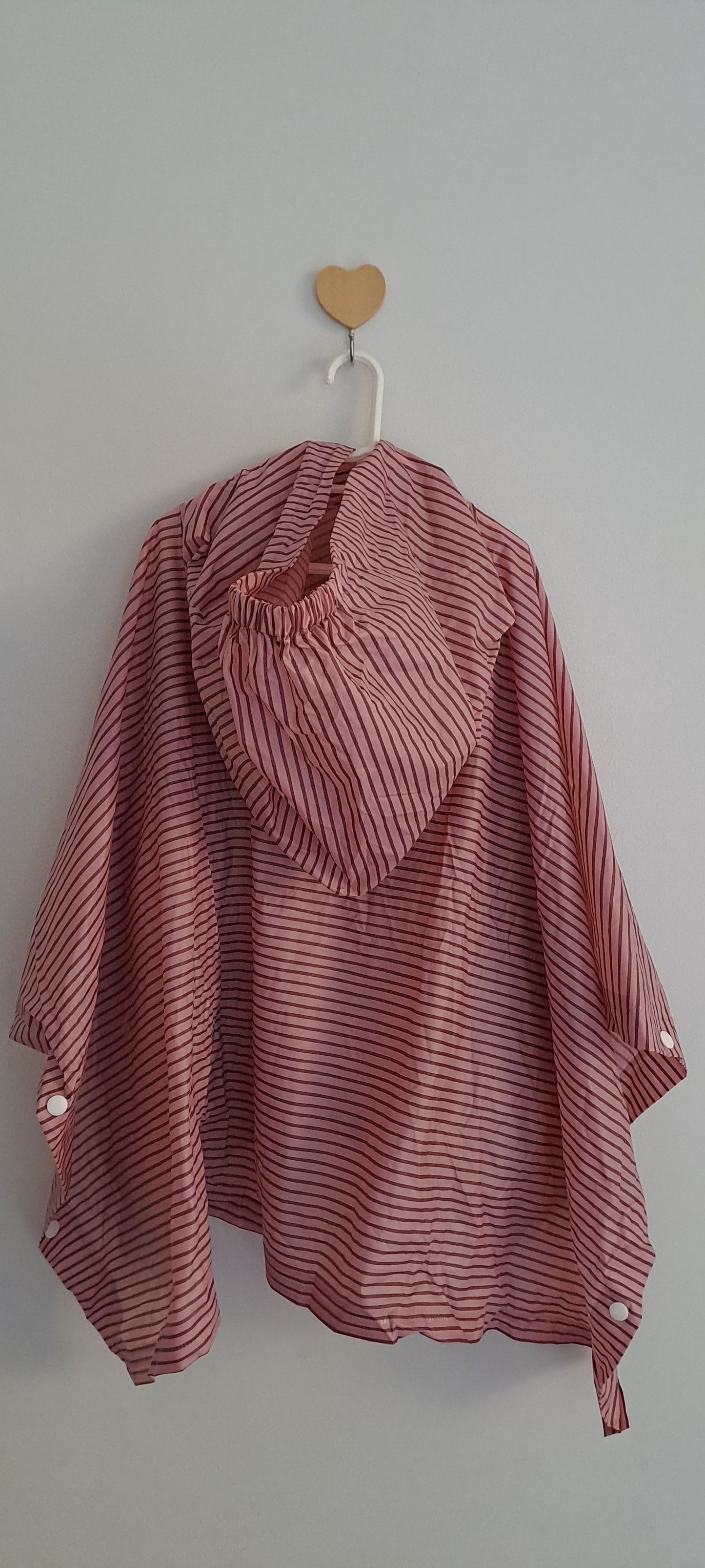 Red & White Striped Hooded Rain Poncho Kids