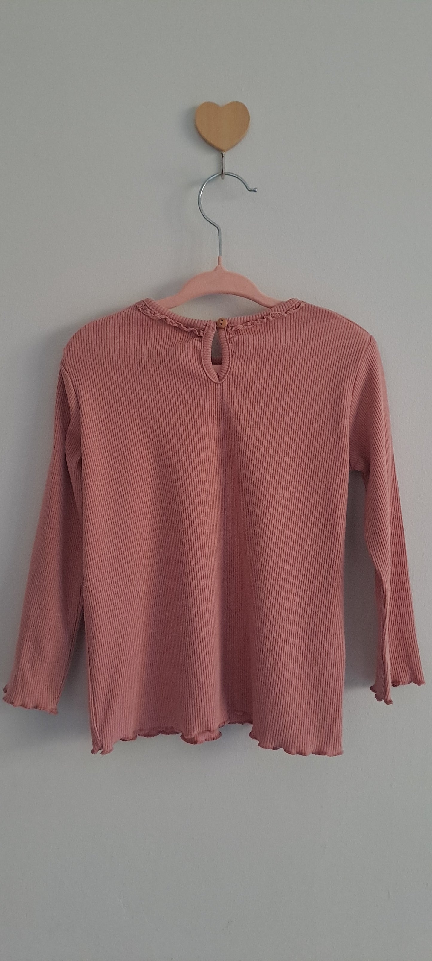 Zara Baby Girls Rose Pink Ribbed Ruffle-Neck Top 2-3 Years