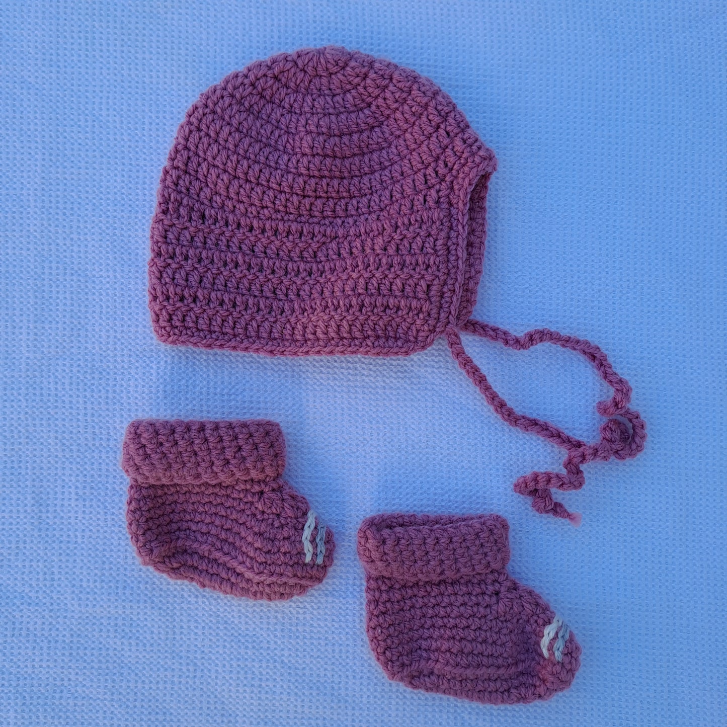 Hand-Crocheted Baby Beanie & Bootie Set 3-6 Months