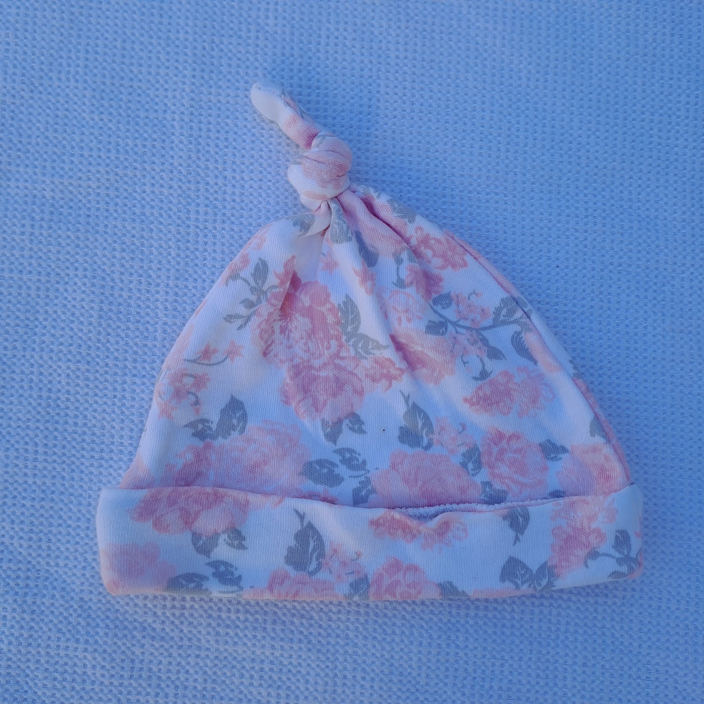 Oh Baby! Floral Top-Knot Beanie Pink Roses Newborn 0-3 Months