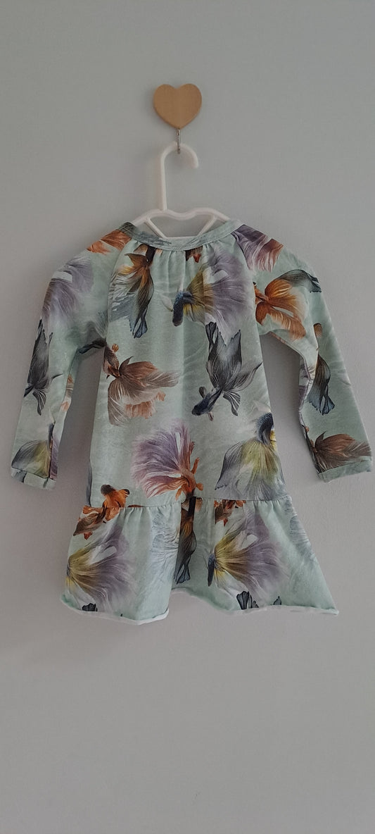 Molo Baby Girl Goldfish Print Long Sleeve Dress Size 74 6-9 Months
