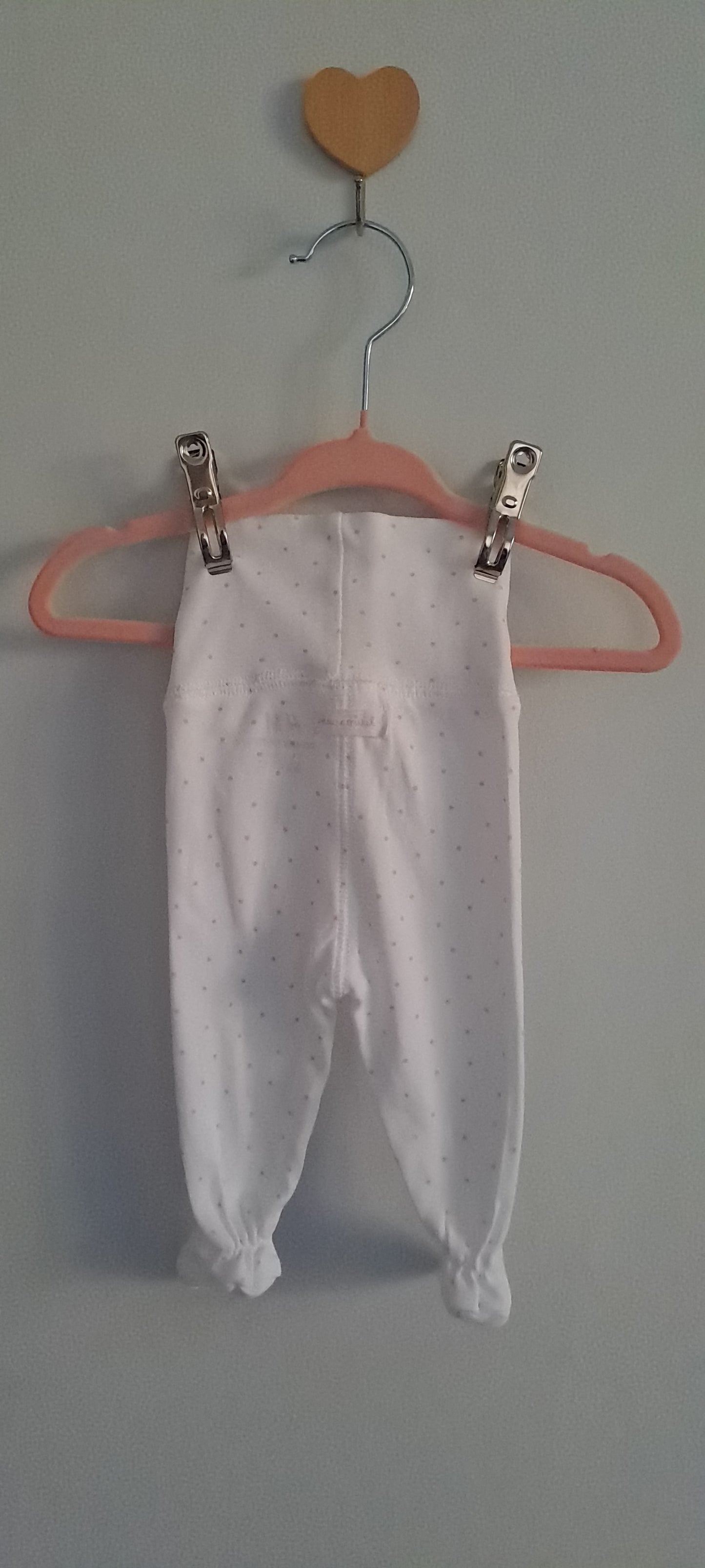 H&M Newborn White Footed Leggings with Pink Polka Dots