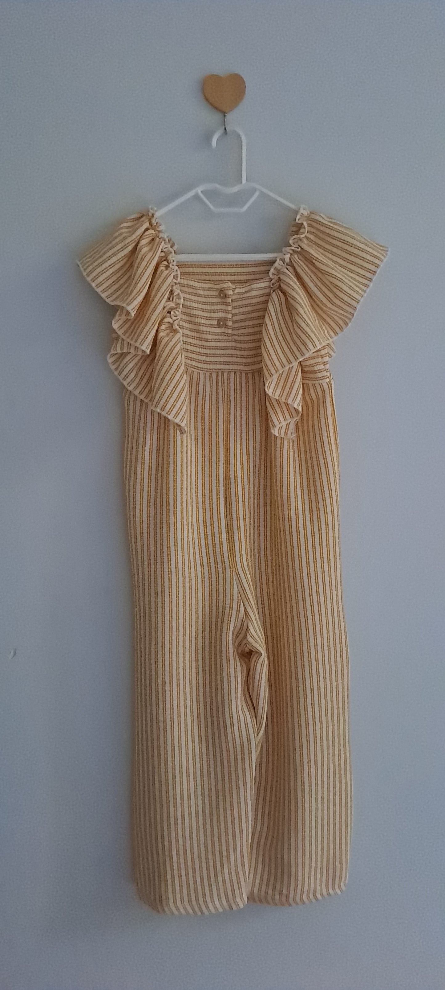 Boutique-Style Mustard Striped Ruffle Jumpsuit 3-4 Years