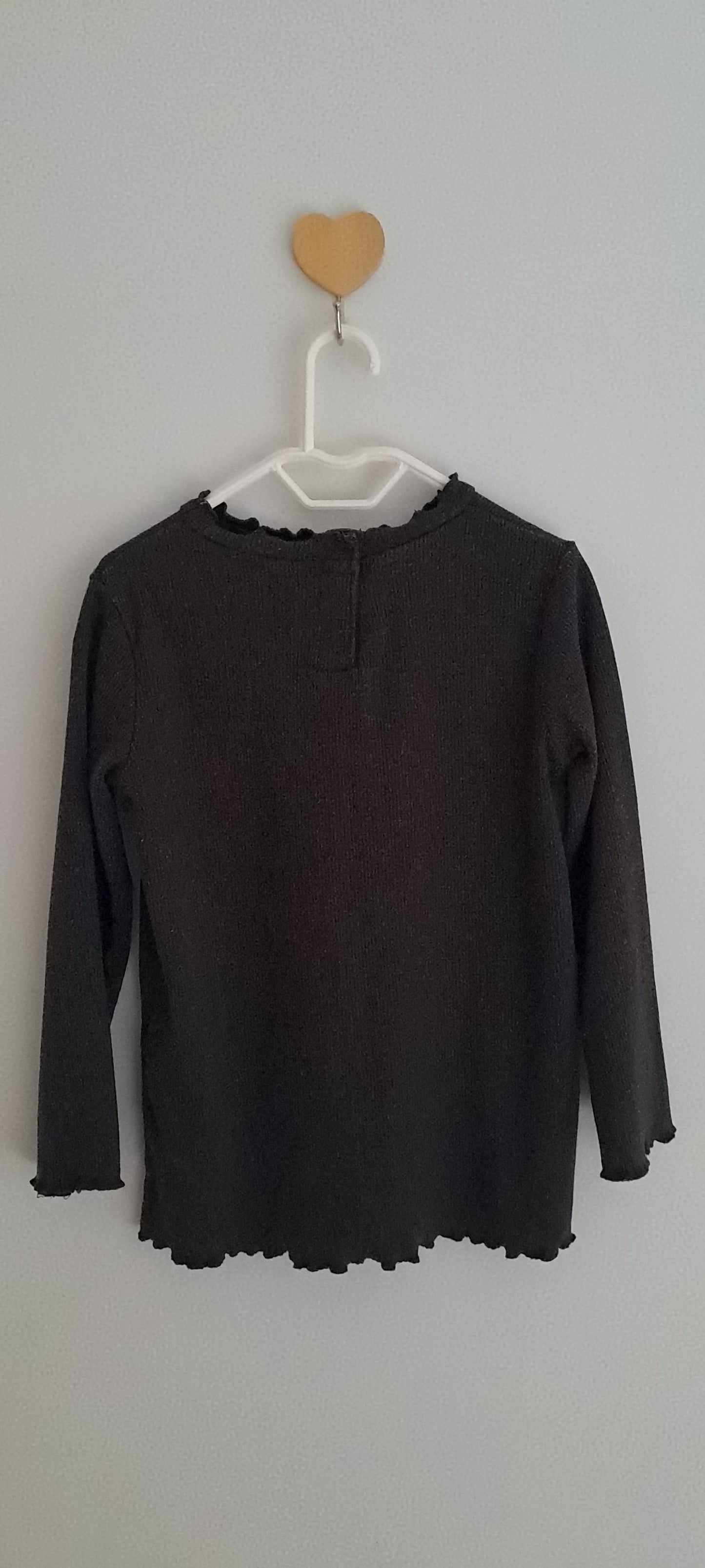 Zara Baby Girls Charcoal Ribbed Lettuce-Edge Top 2-3 Years