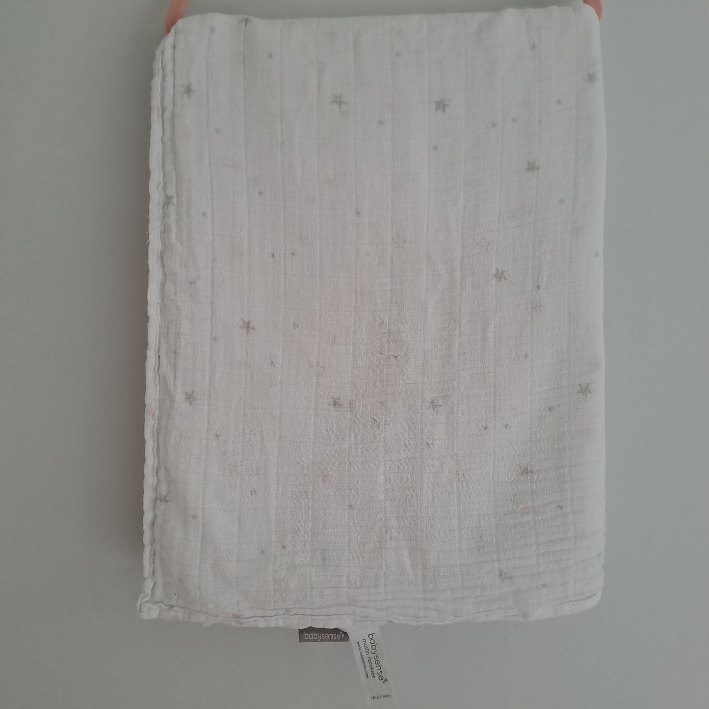 Babysense White Muslin Swaddle Receiving Blanket – Pink & Grey Stars 110x110cm