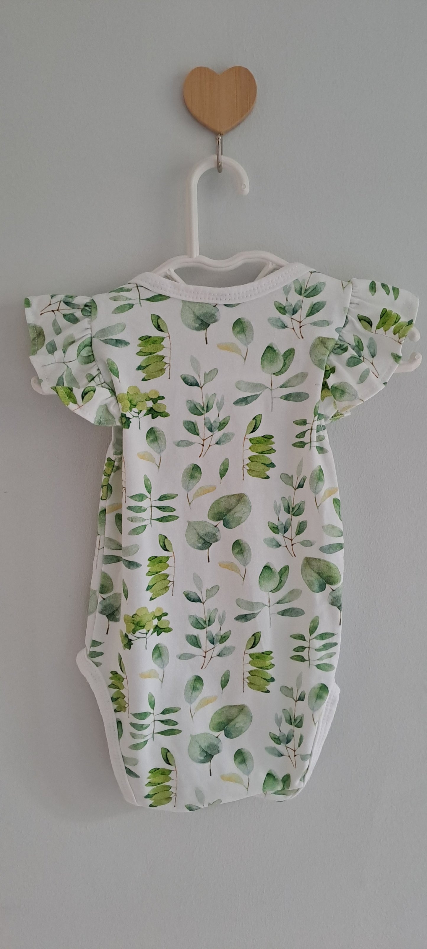 Baby Floral Ruffle Bodysuit – Botanical Green Print 3-6 Months