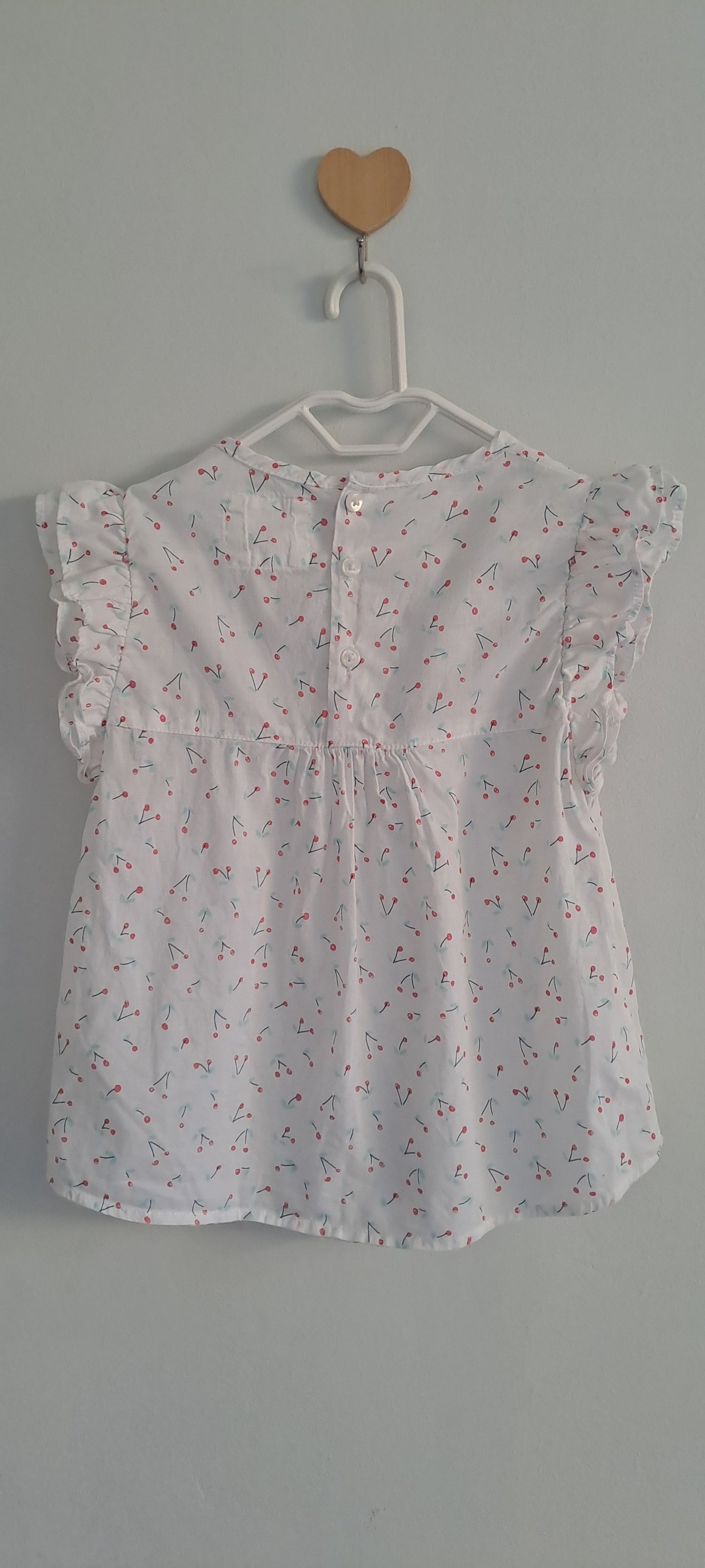 Tex Basic Girl White Cherry Print Pintuck Ruffle Cotton Blouse 5-6 Years
