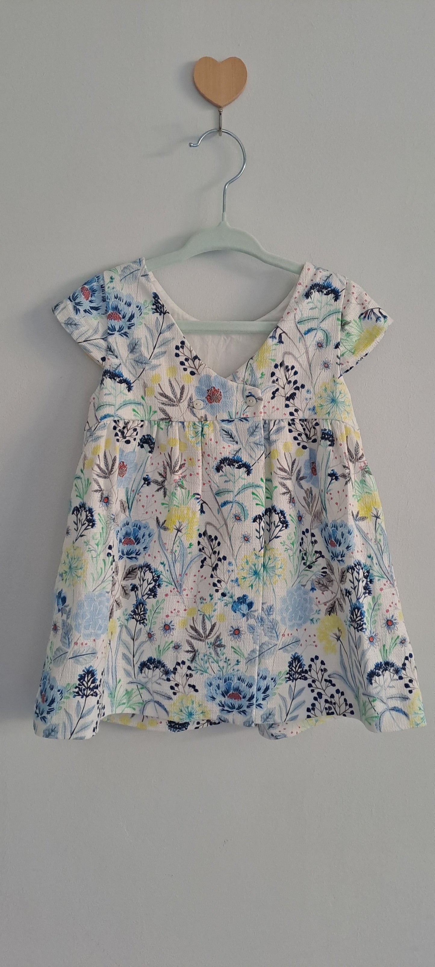 Inditex Floral Watercolor Textured Cotton Baby Dress 12-18 Months