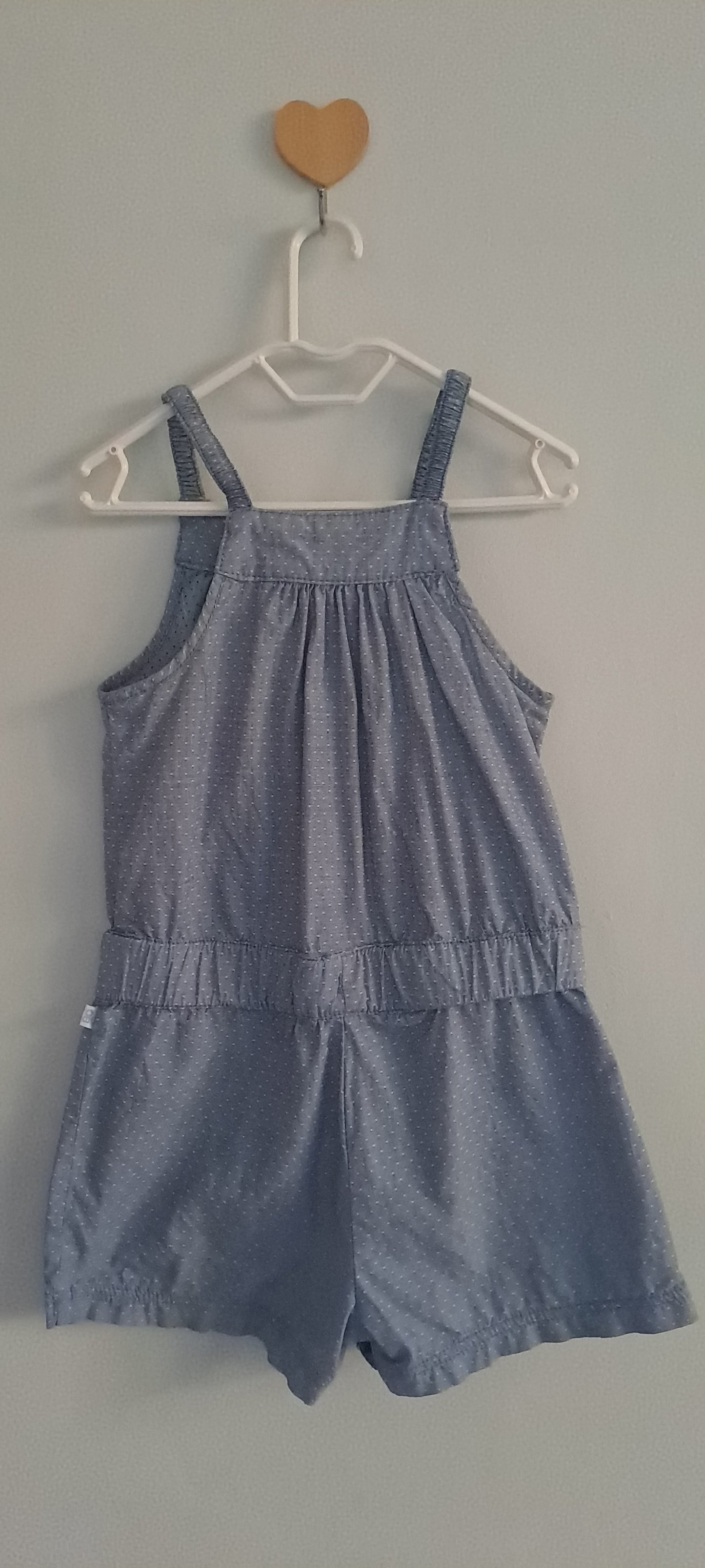 Obaibi Girl Blue Micro-Dot Chambray Button-Front Romper 2 Years