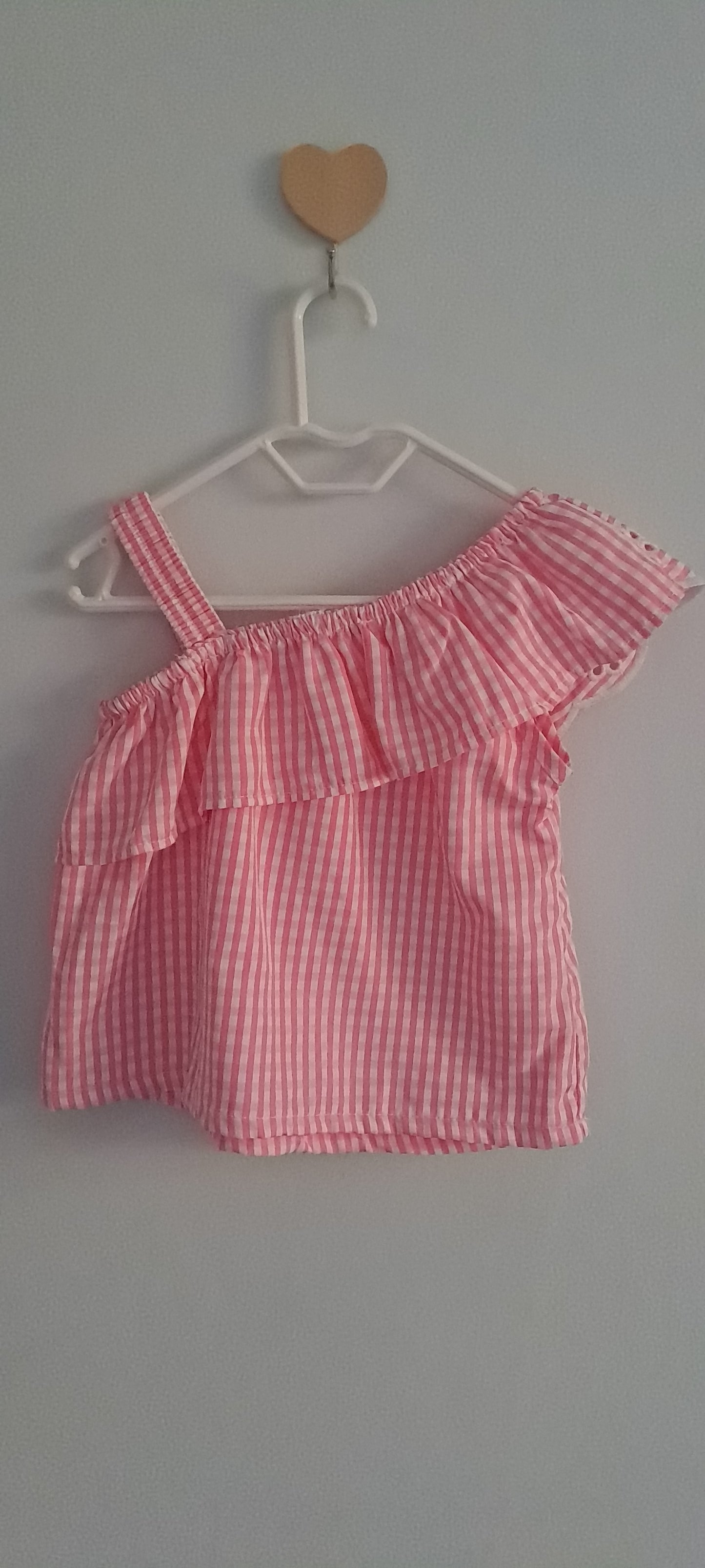 Ackermans Baby Girl Pink Gingham Asymmetrical Eyelet Ruffle Top 3-6 Months