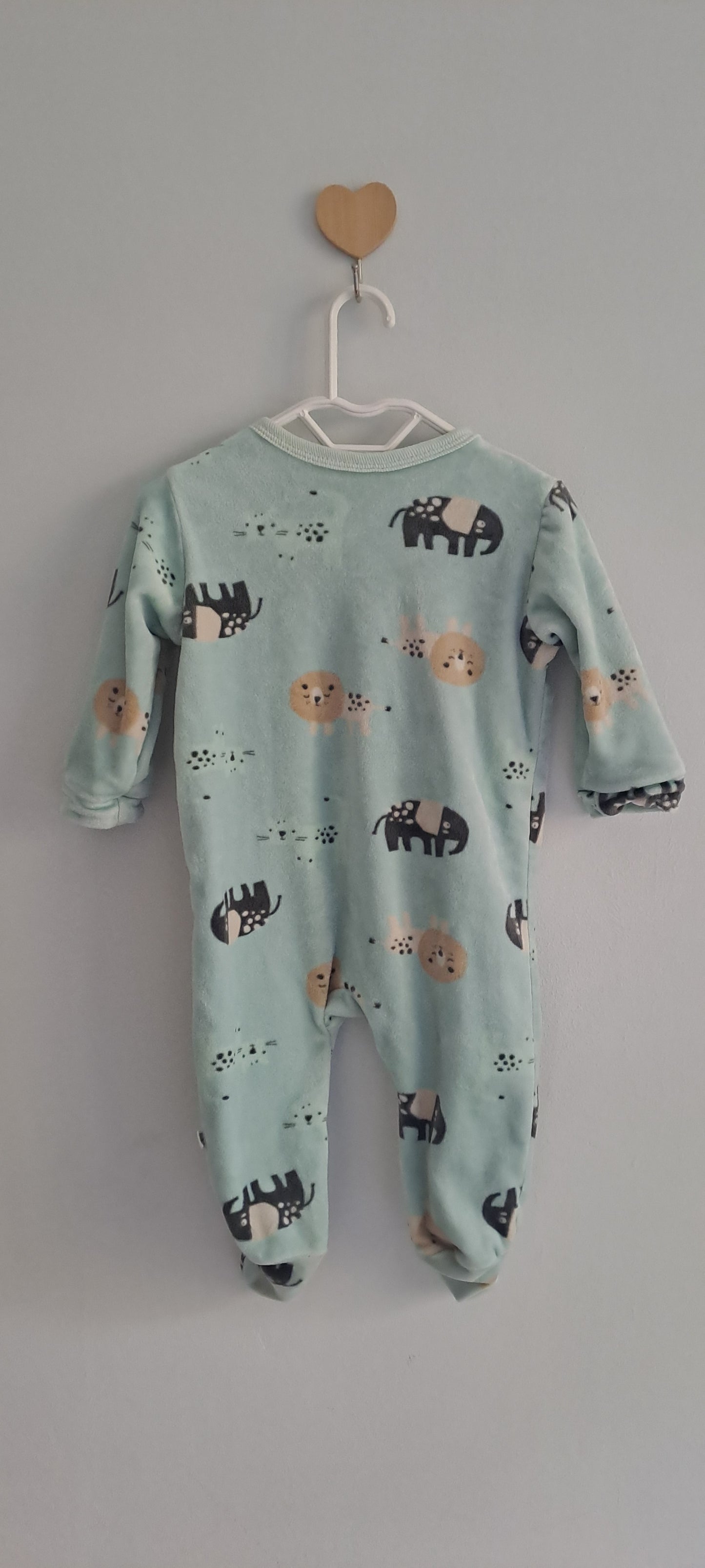 Woolworths Mint Safari Lion & Elephant Fleece Sleepsuit 3-6 Months