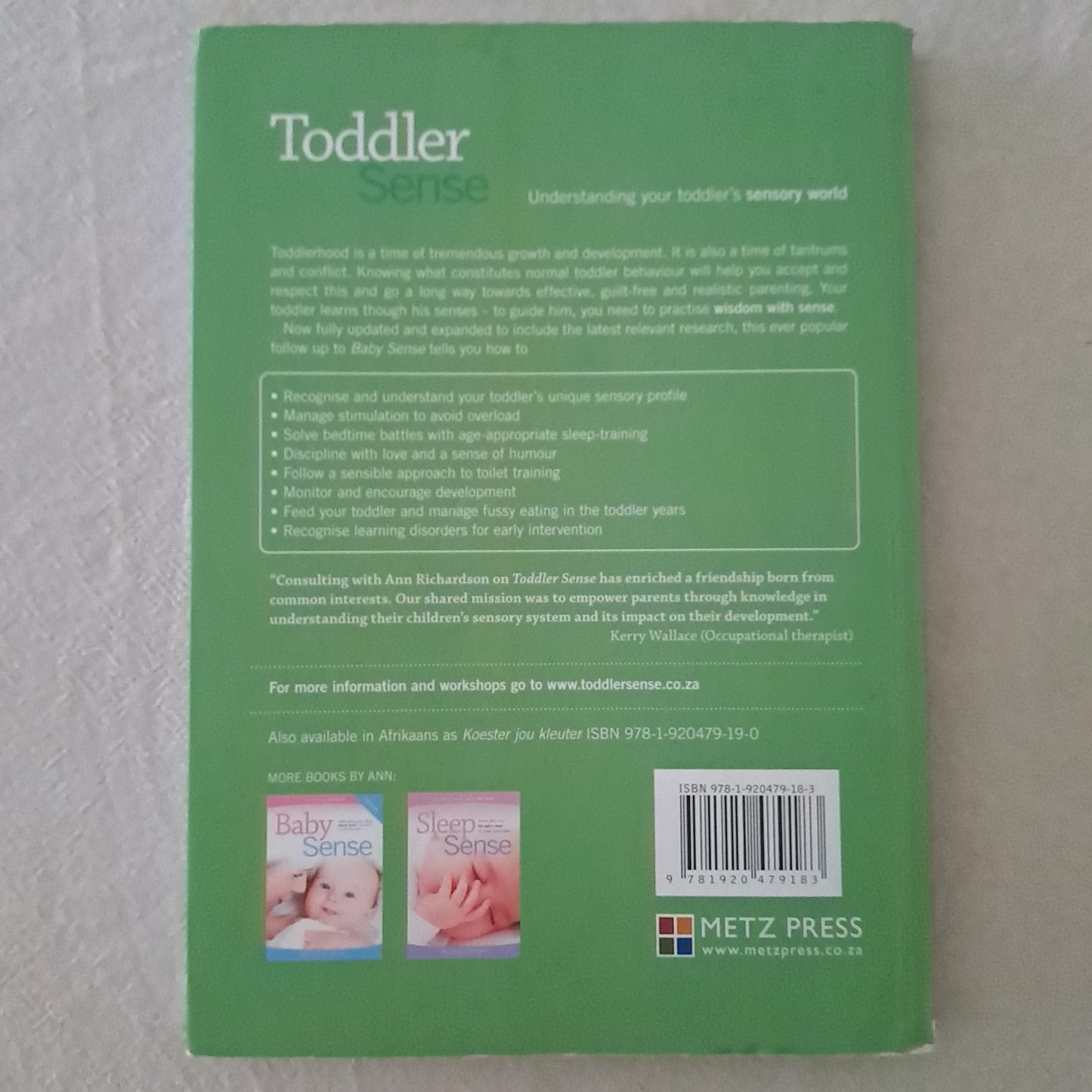 Toddler Sense New Edition Ann Richardson Paperback Parenting Book 1-3 Years