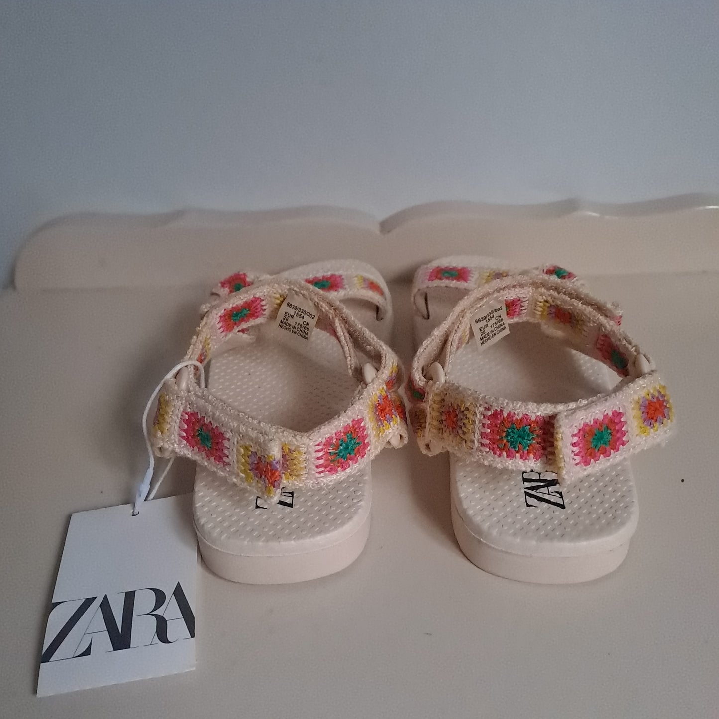 Zara Kids Ecru Double-Strap Crochet Granny Square Sandals UK/SA 10 (EU 28) - New with Tags