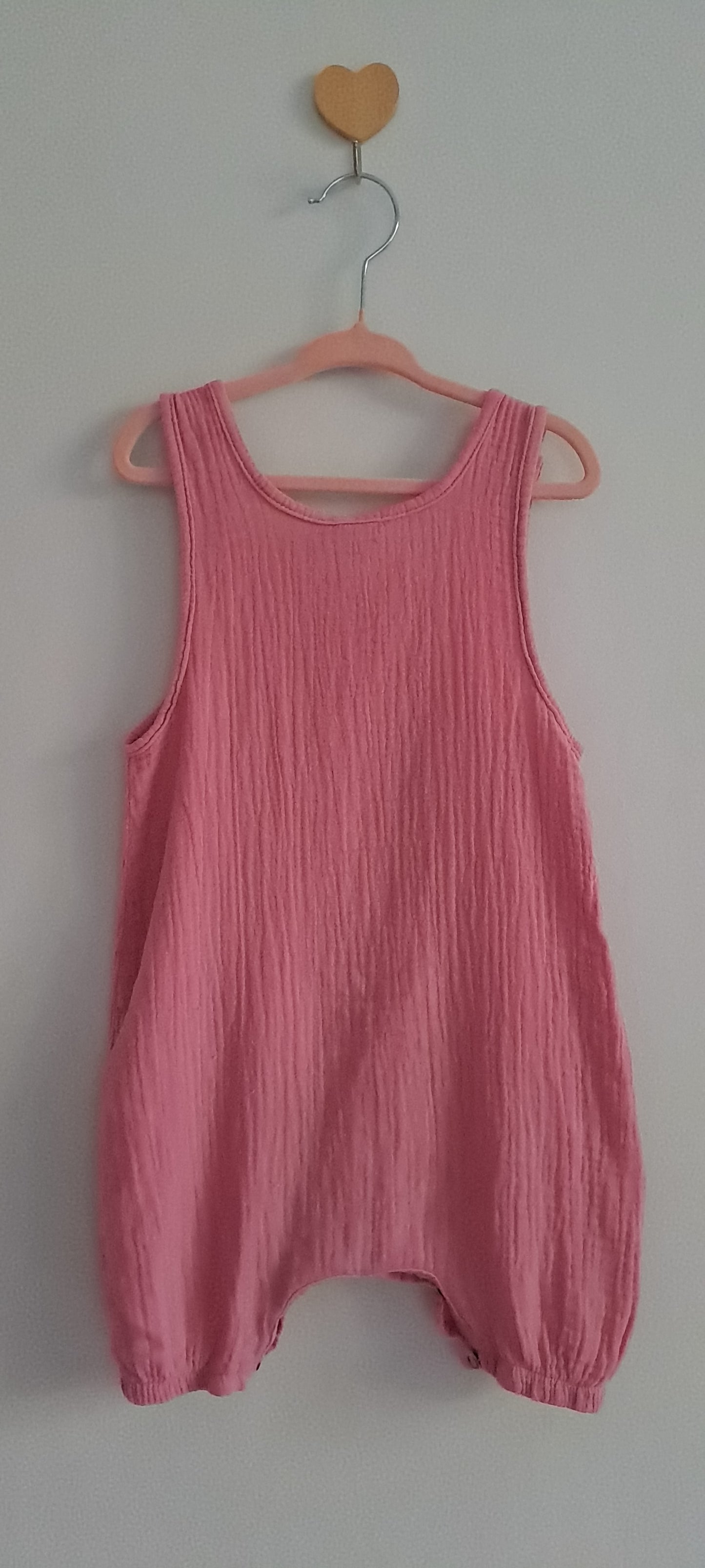 Tiny Tots Rose Pink Cotton Muslin Dungaree Romper 6-12 Months