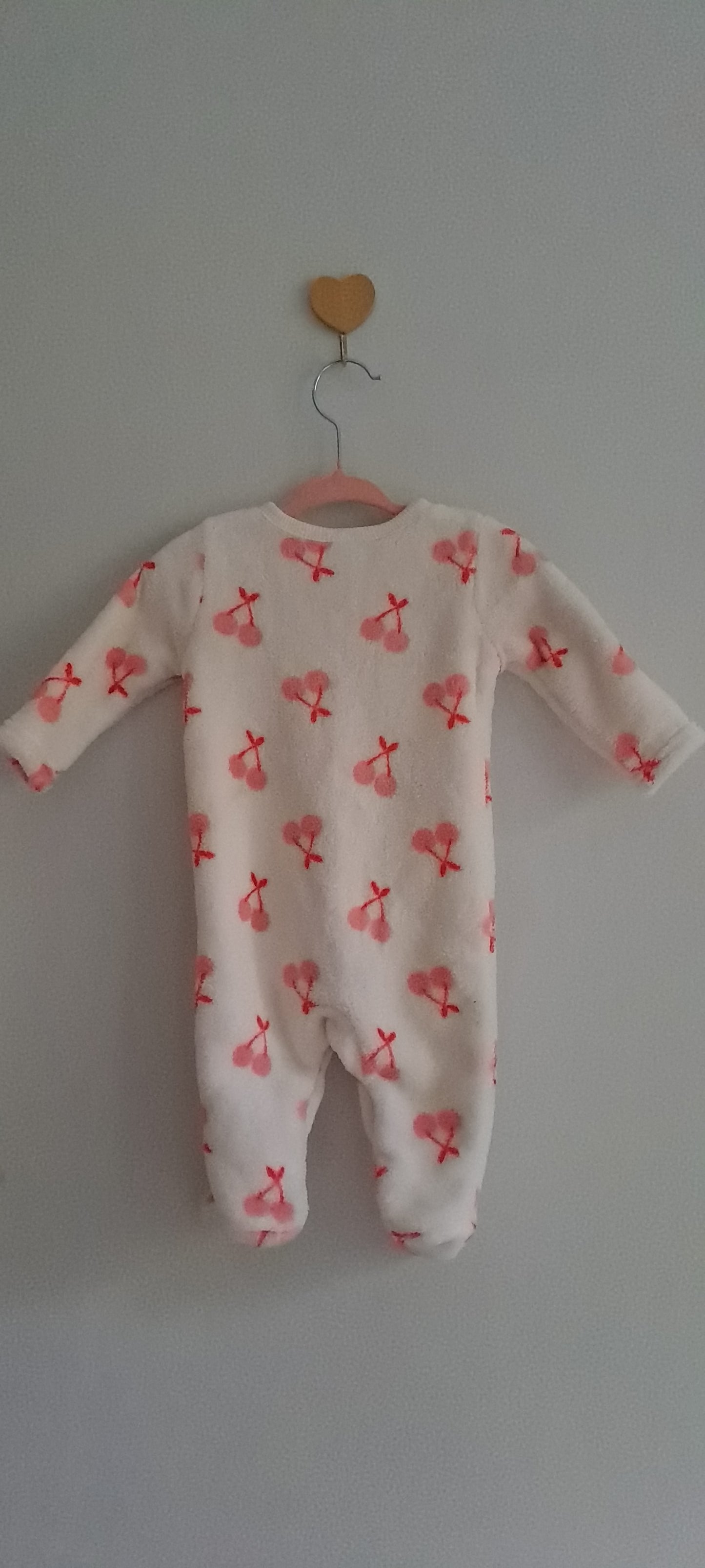 Cuddlesome Cream Fleece Cherry Pattern Babygrow Sleepsuit 0-3 Months