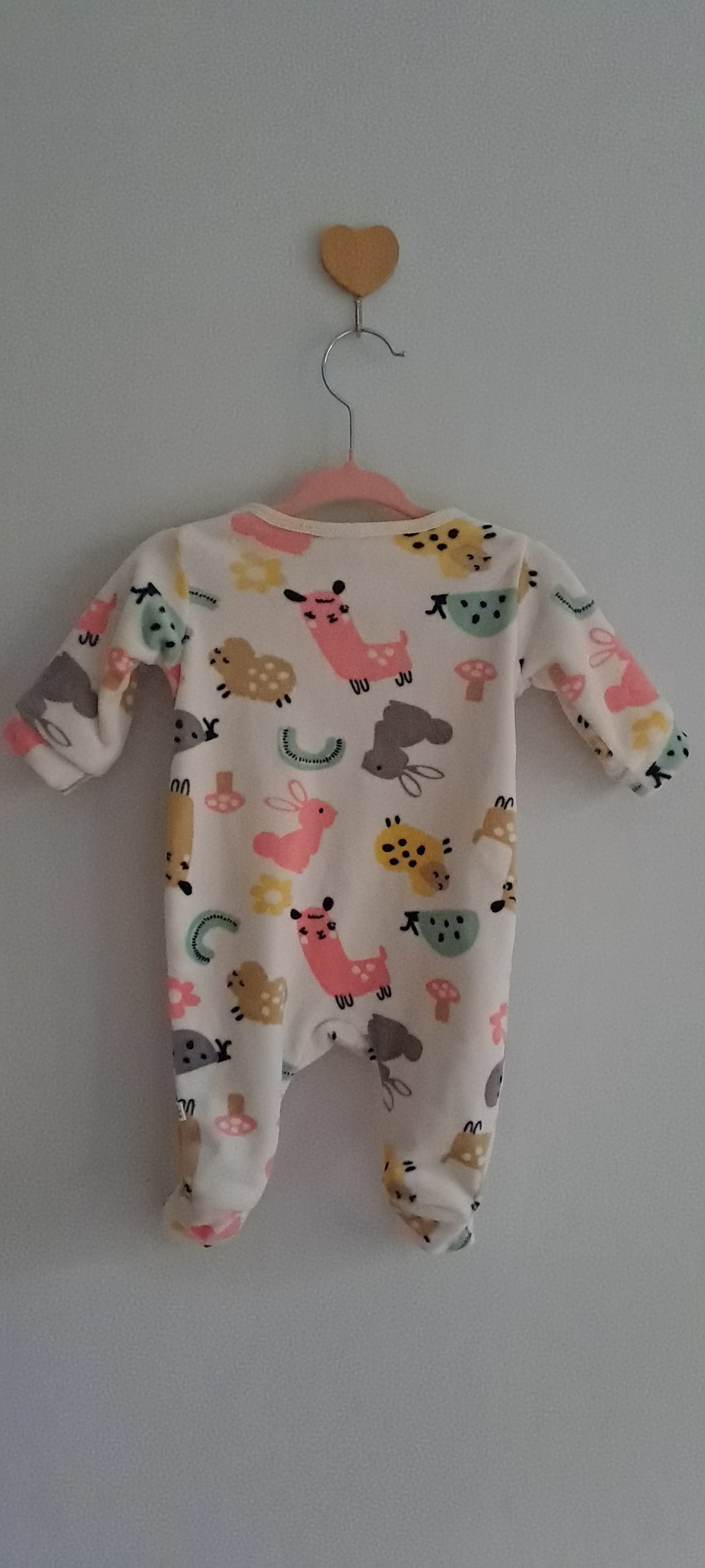 Woolworths Cream Animal & Woodland Pattern Fleece Zip Babygrow Newborn