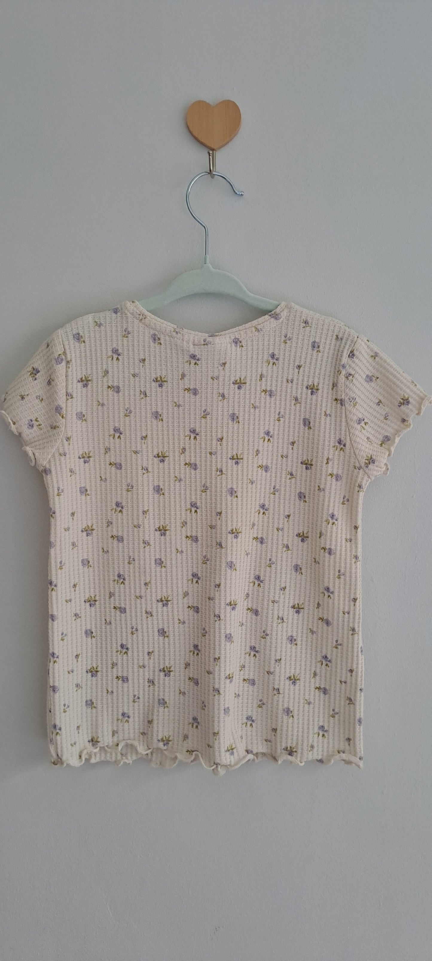 Zara Kids Girls Floral Ribbed Lettuce-Edge Henley Top Cream 4-5 Years