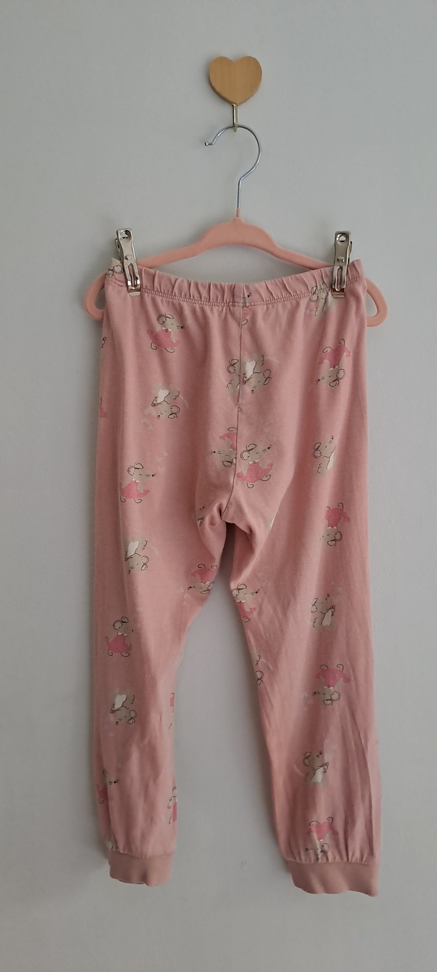 H&M Girls Ballerina Mouse Cotton Pyjama Set Dusty Pink 2-4 Years