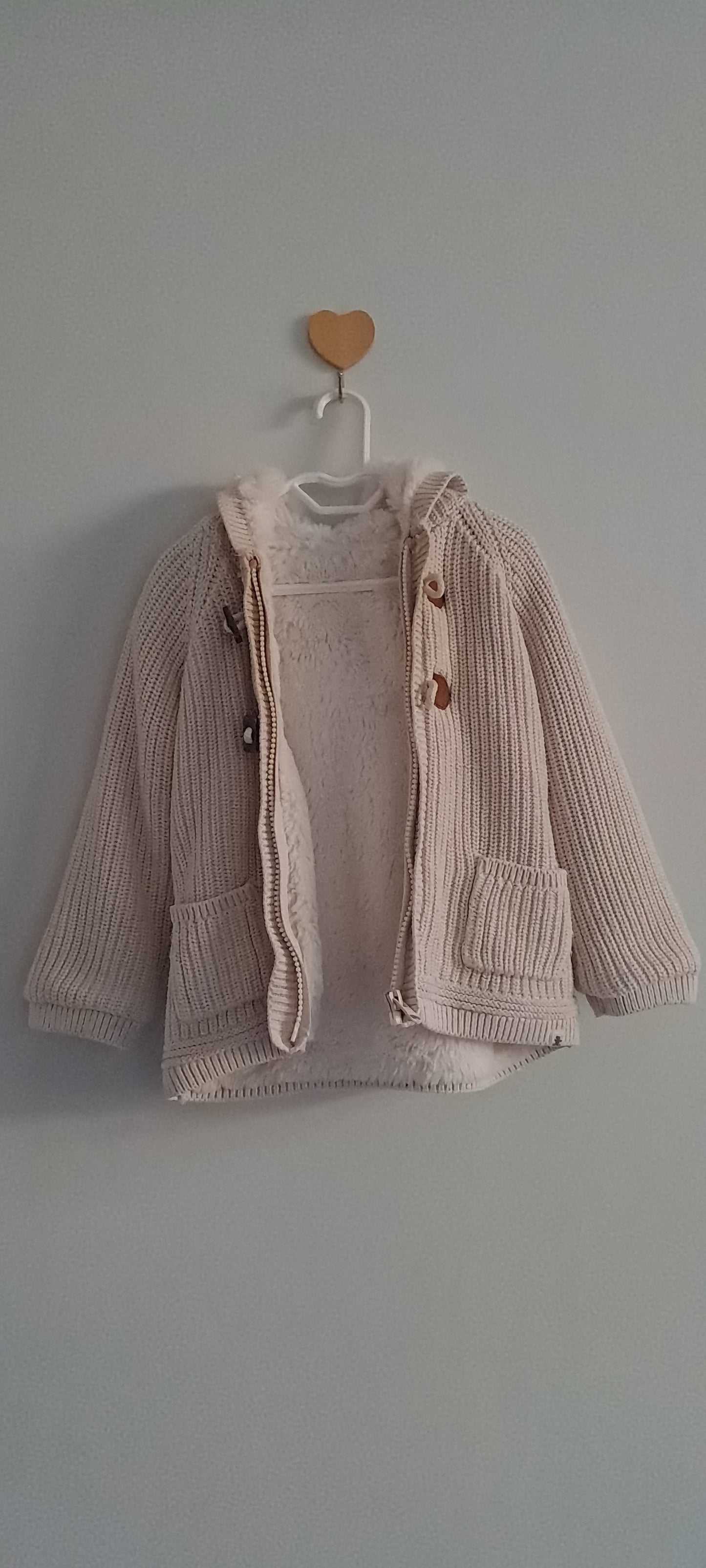 Woolworths Cream Chunky Knit Hooded Toggle Jacket 2-3 Years