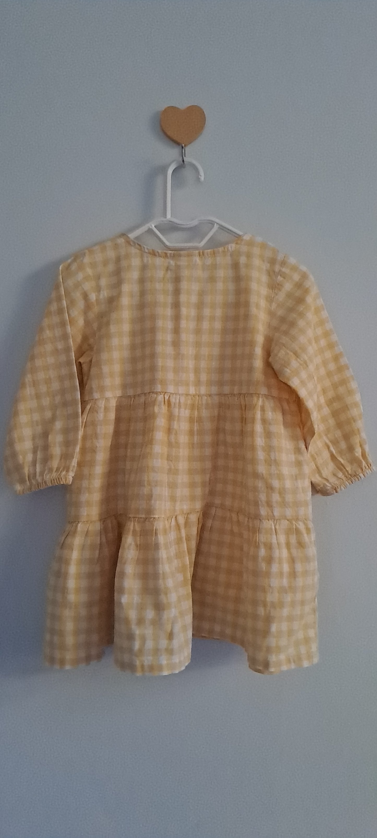 H&M Yellow Gingham Tiered Button-Up Dress 6-9 Months
