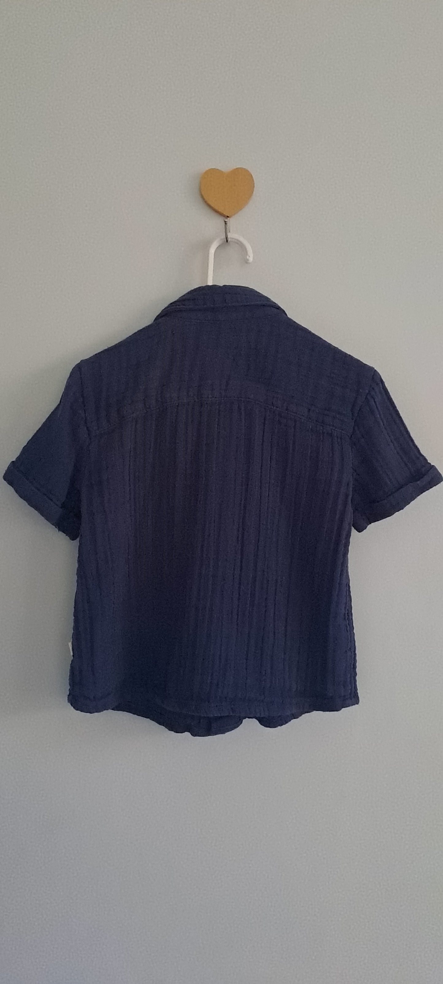 Woolworths Wooliesbabes Navy Blue Cotton Muslin Gauze Short-Sleeve Button-Up Shirt 6-12 Months