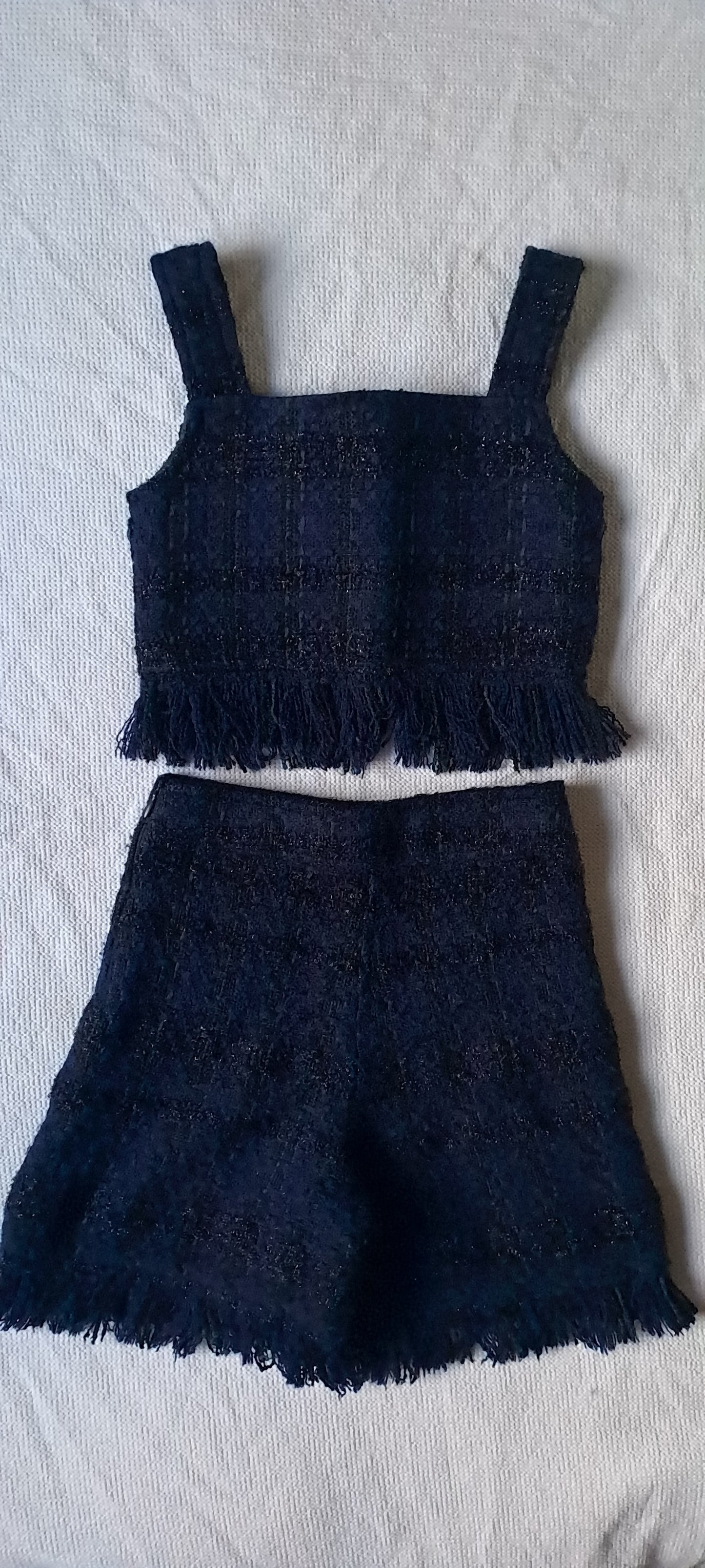 Mama Luma Girls Premium Navy Blue Tweed 2-Piece Crop Top & Shorts Set 3-4 Years
