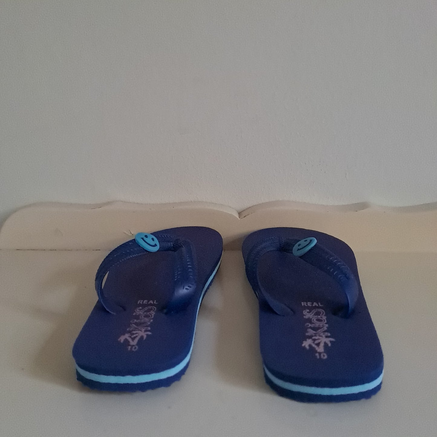 Real Kids Older Boys Navy & Sky Blue Smiley Face Flip Flop Sandals UK/SA 10