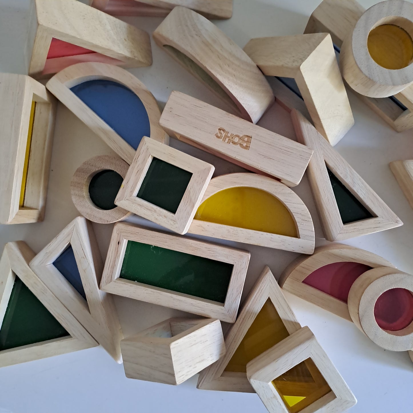 BOHS 24-Piece Wooden Rainbow Sensory Blocks Set with Translucent Coloured Windows