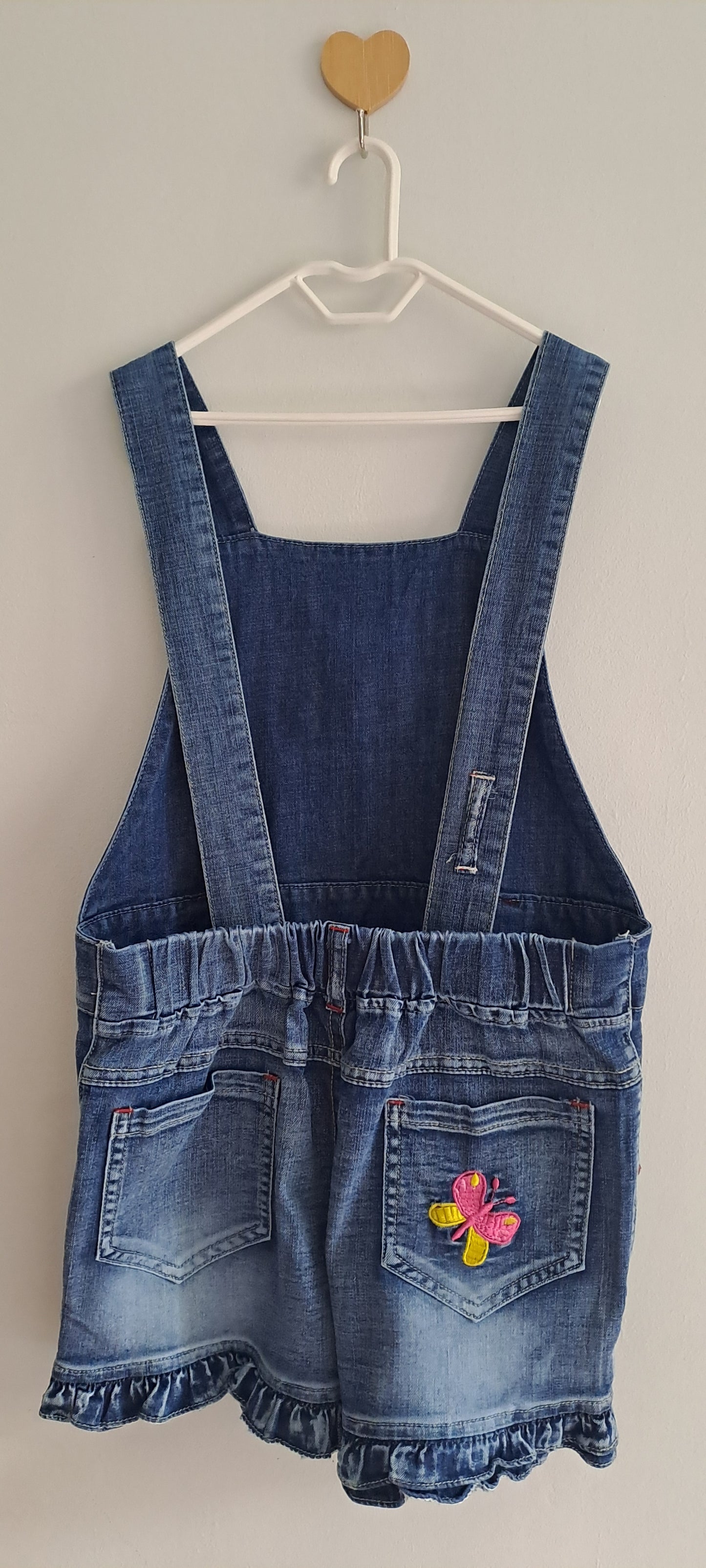 Girls Blue Embroidered Denim Short Dungarees 2-3 Years