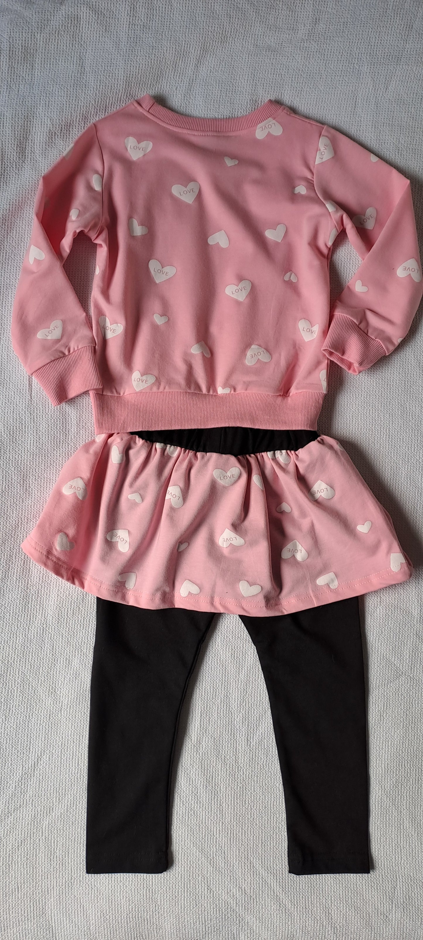 Toddler Girls 3-Piece Pink Heart Sweatshirt, Skirt, and Leggings Set 4-5 Years