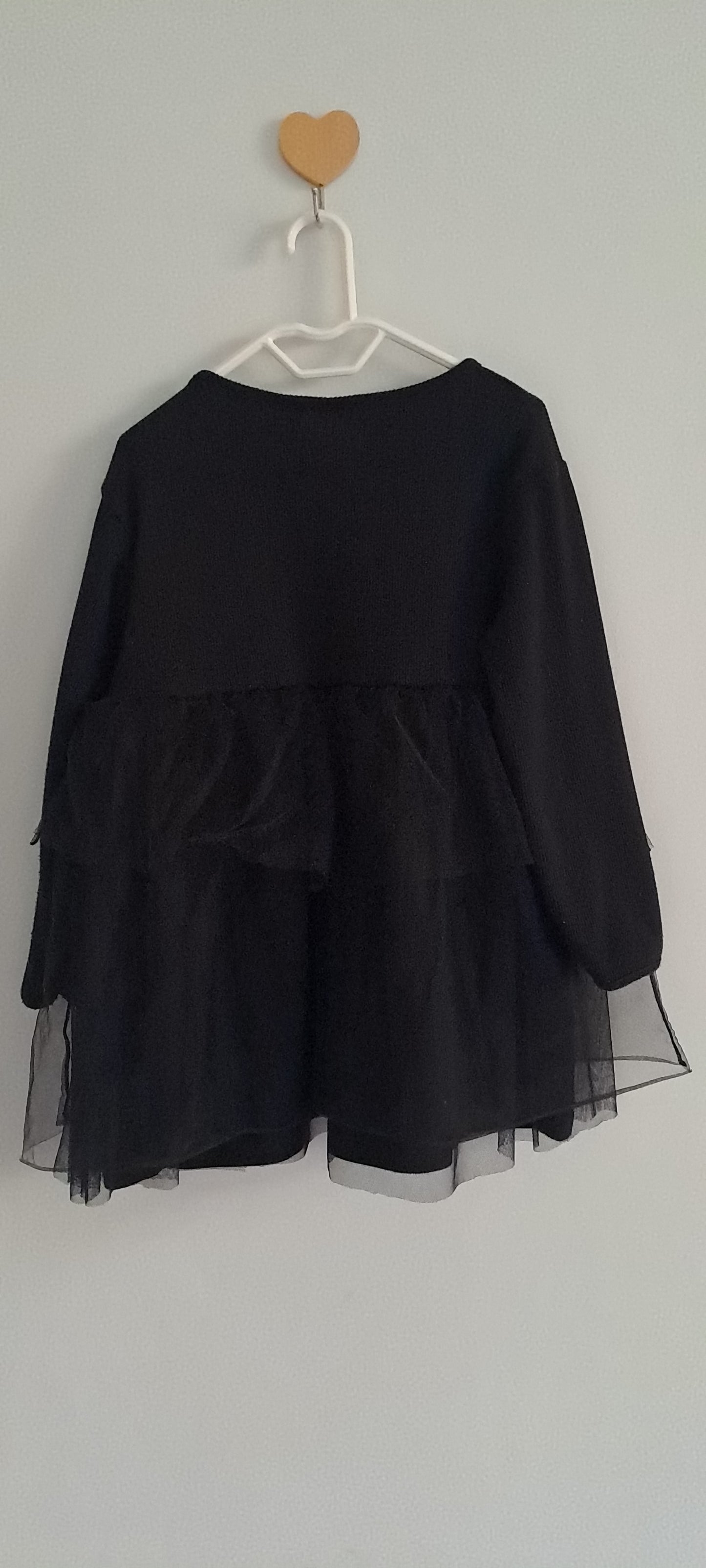 Zara Kids Girls Black Long Sleeve Tulle Tiered Dress 2-3 Years