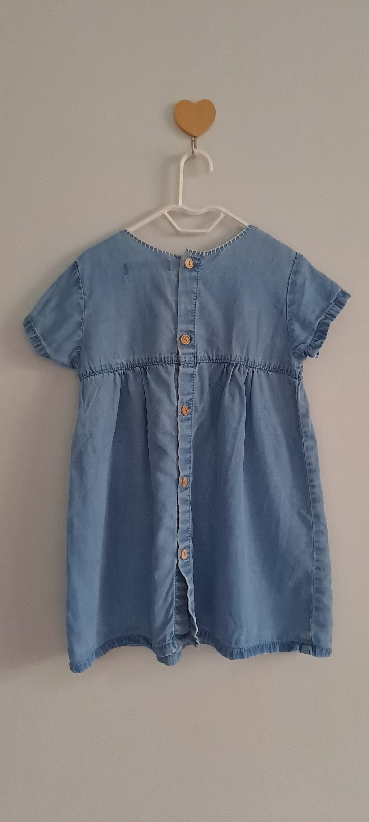 Zara Kids Girls Light Wash Floral Embroidered Denim Dress 2-3 Years
