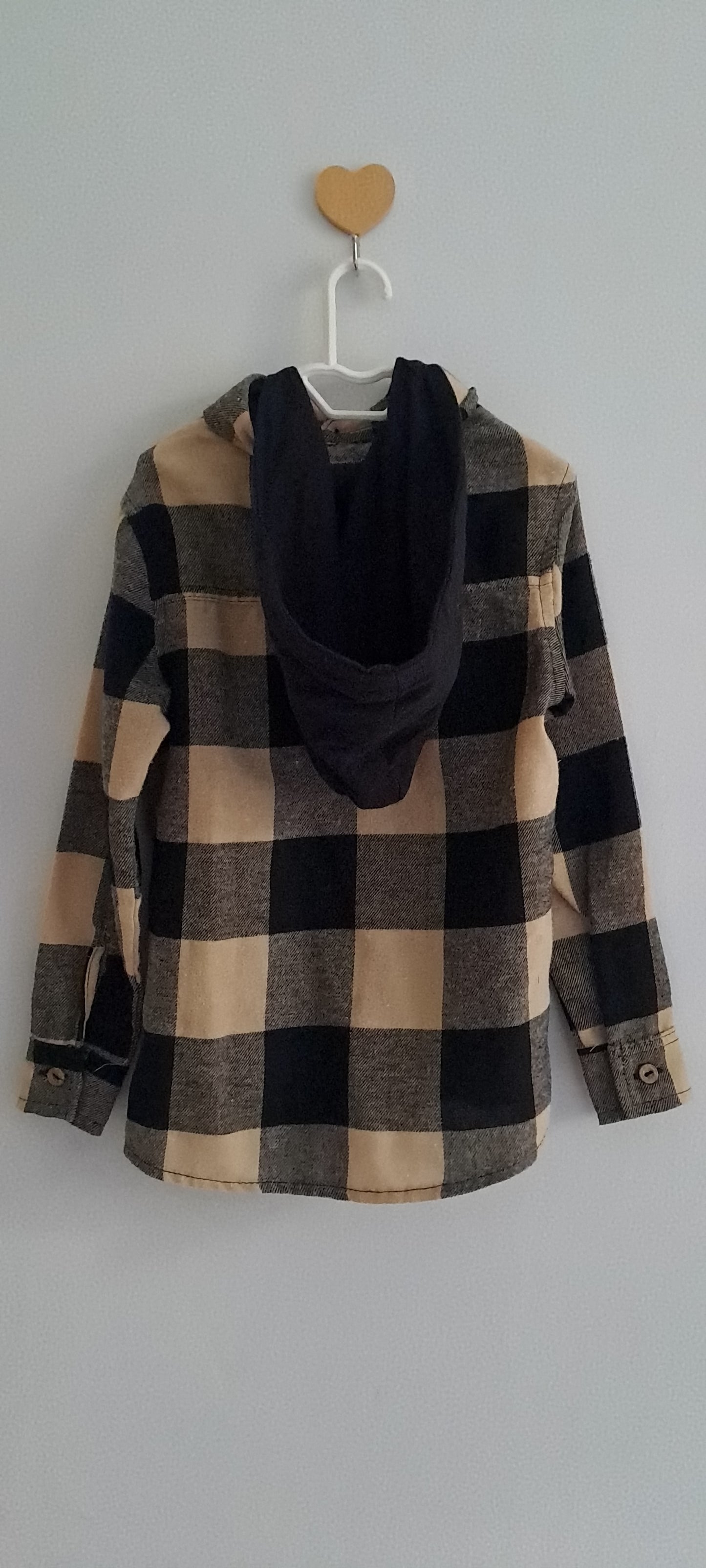 Jet Boys Tan & Black Check Hooded Flannel Shirt 4-5 Years