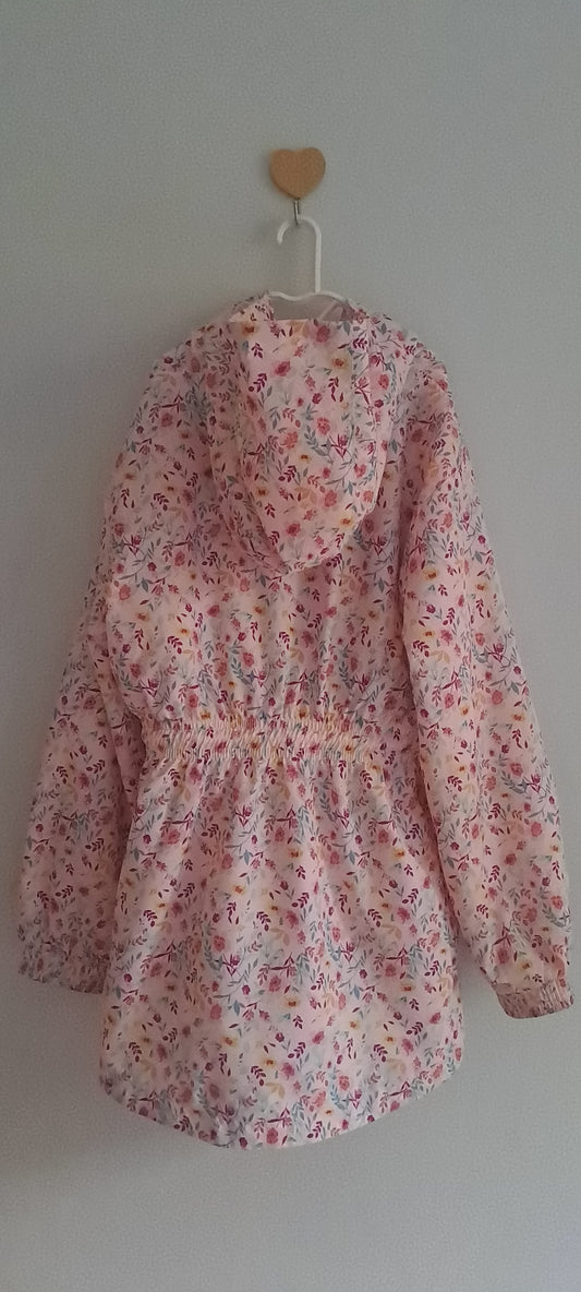 Real Kids Girls Pink Floral Hooded Raincoat Parka Jacket 9-10 Years