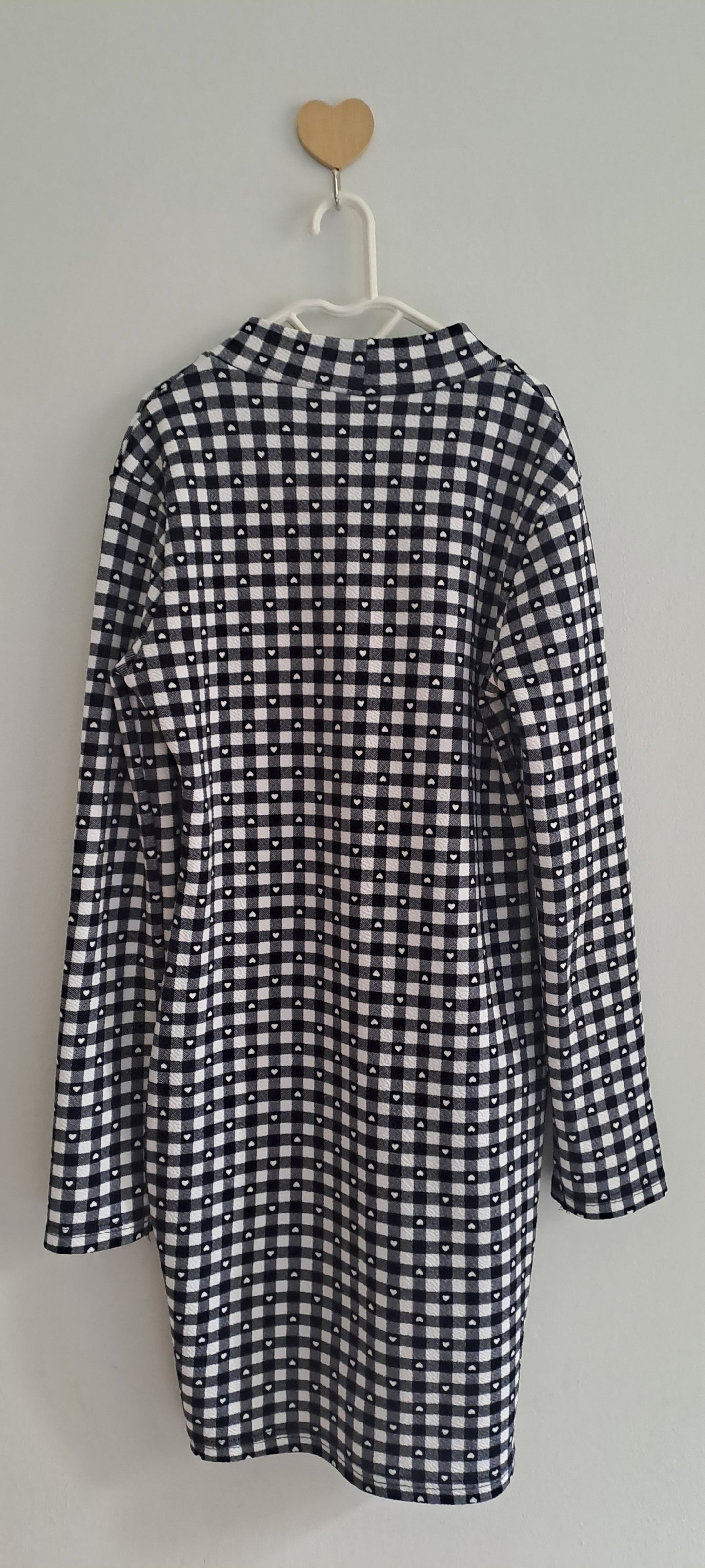 Girls Black & White Gingham Heart Print Long Sleeve Mock Neck Dress 9-10 Years