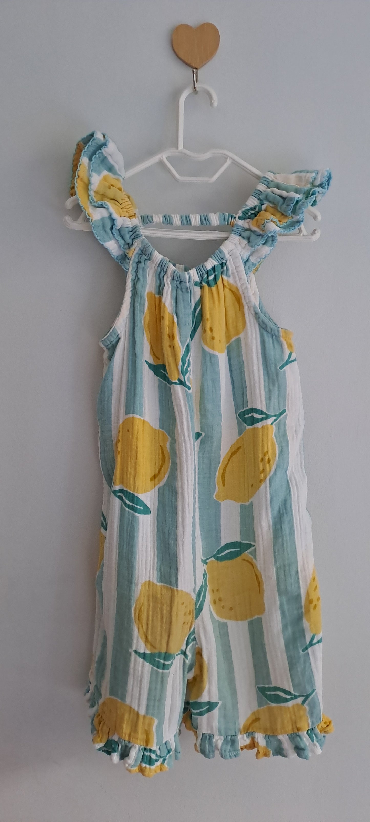 Woolworths Kids Girls Mint Stripe Custom Lemon & Butterfly Jumpsuit 3-4 Years