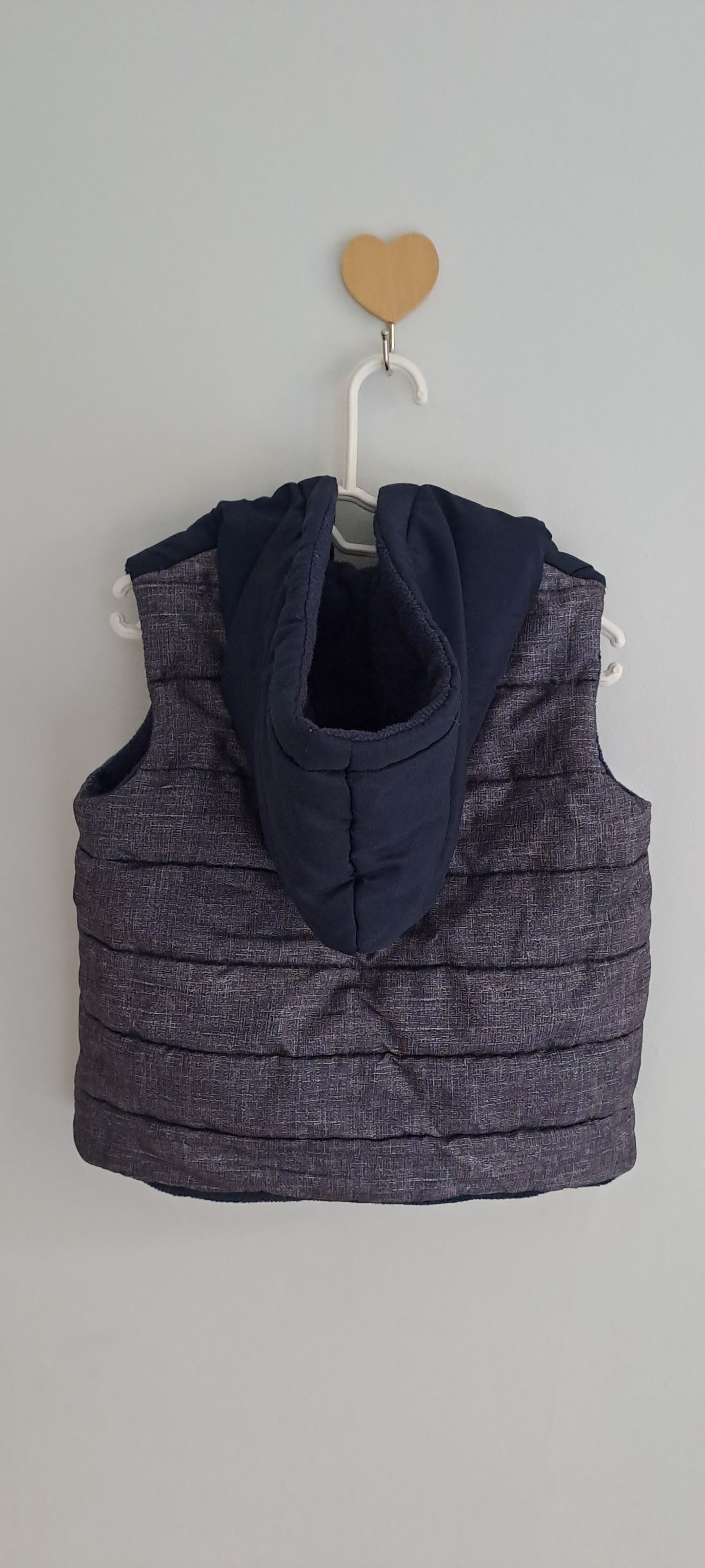 Exact Kids Baby Boys Navy & Grey Textured Hooded Puffer Gilet 12-18 Months