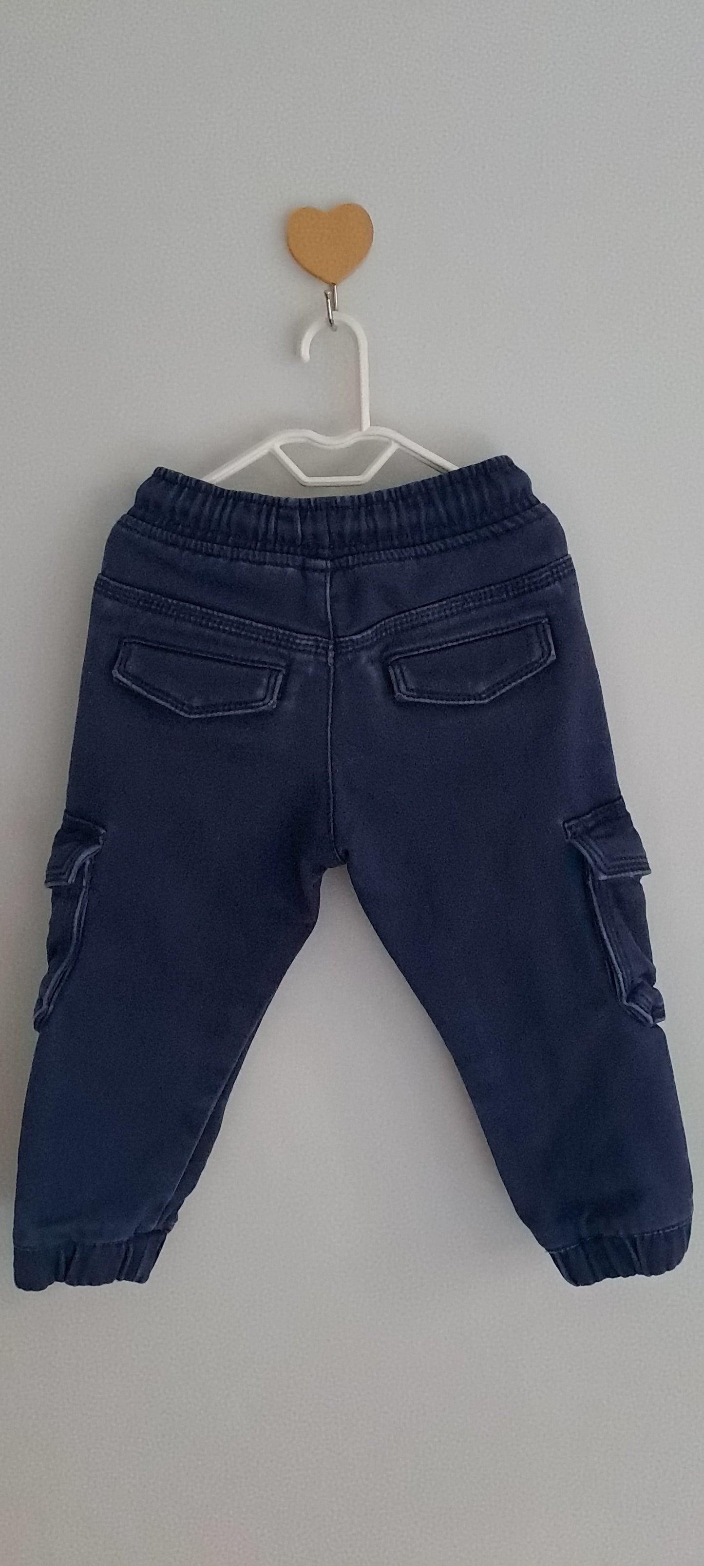 Woolworths Kids Boys Navy Denim-Look Knit Jogger Cargo Trousers 18-24 Months
