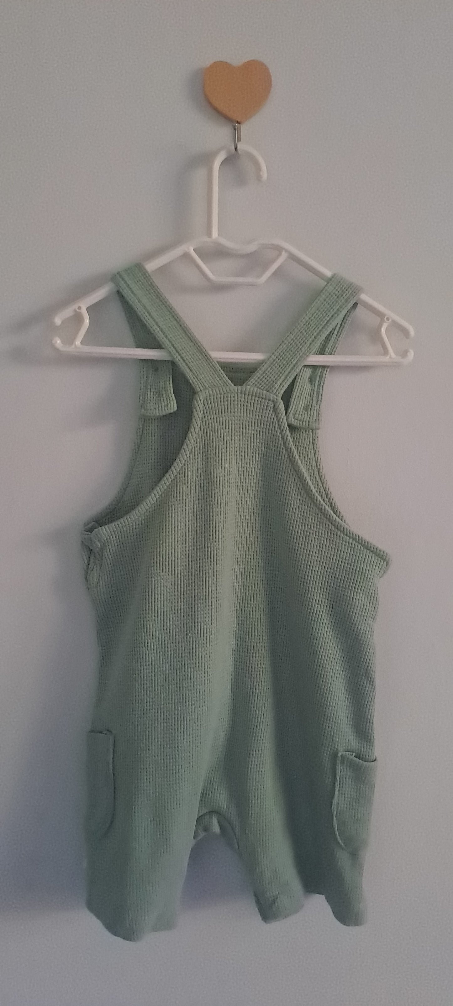 Woolworths Baby Boys Sage Green Waffle-Knit Penguin Dungaree Romper 6-12 Months