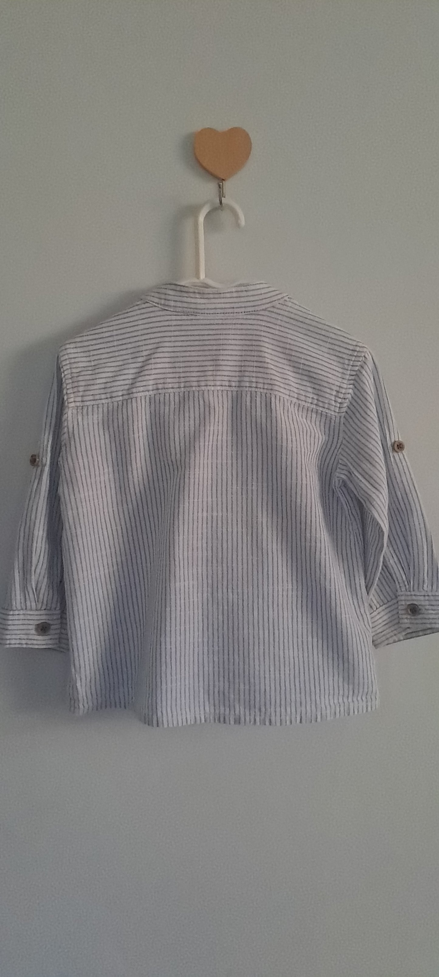 Woolworths Baby Boys Blue & White Striped Mandarin Collar Linen-Blend Shirt 6-12 Months