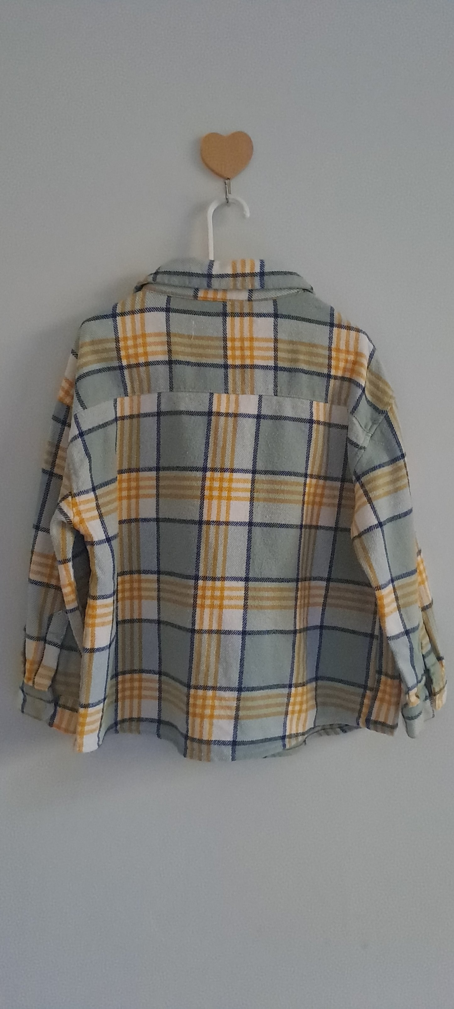 Zara Kids Boys Sage Green & Yellow Plaid Flannel Shirt 2-3 Years