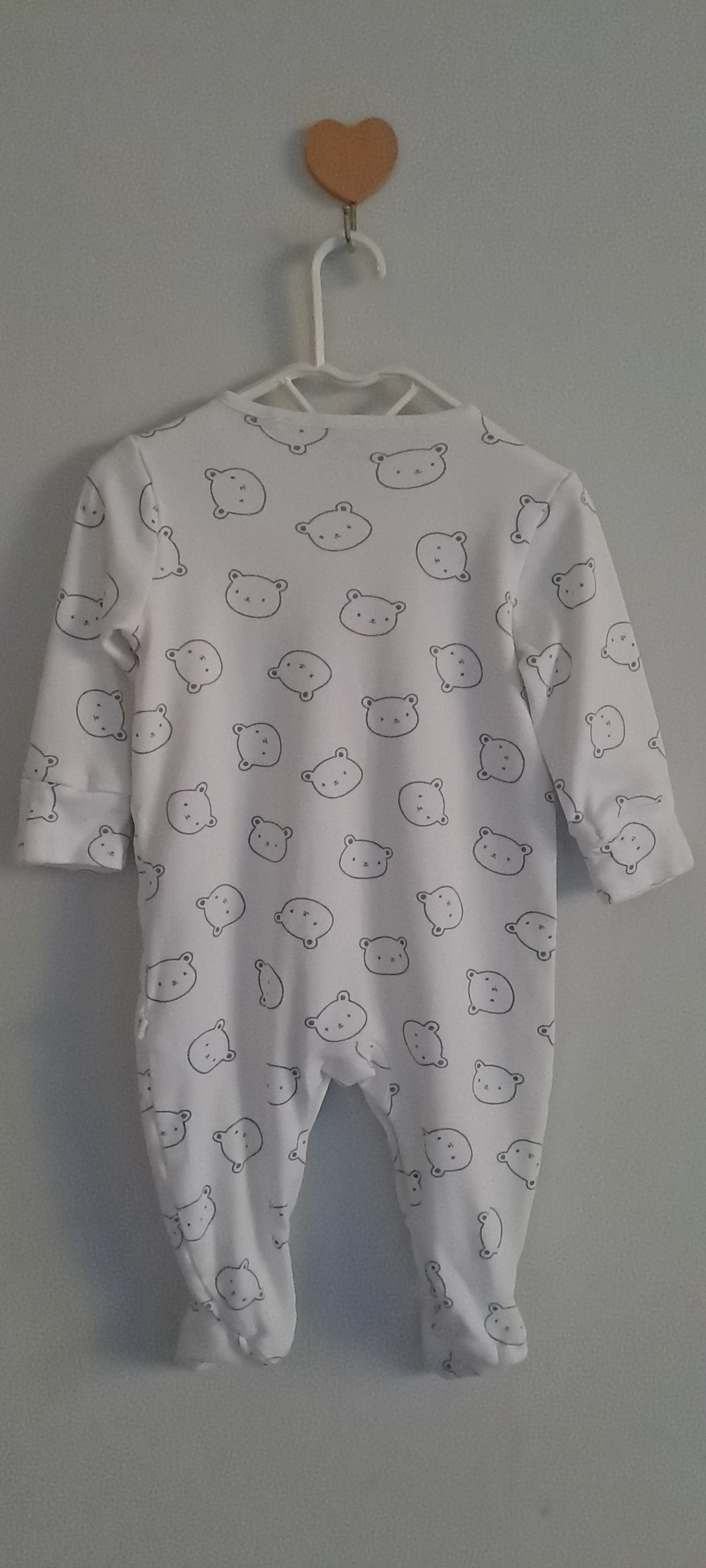 Next Baby White Bear Outline Footed Sleepsuit 3-6 Months