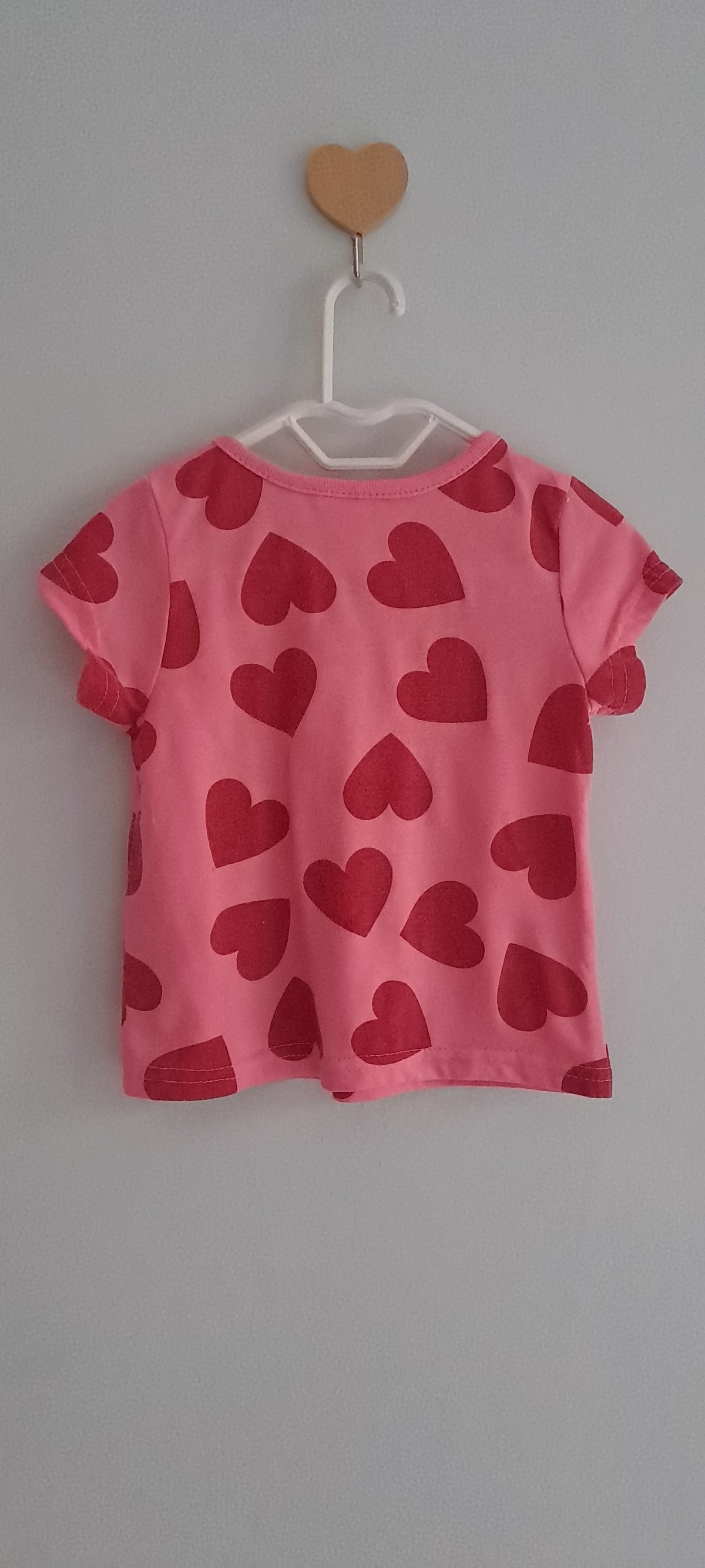 Ackermans Baby Girl Pink Short Sleeve T-Shirt with Maroon Hearts 3-6 Months